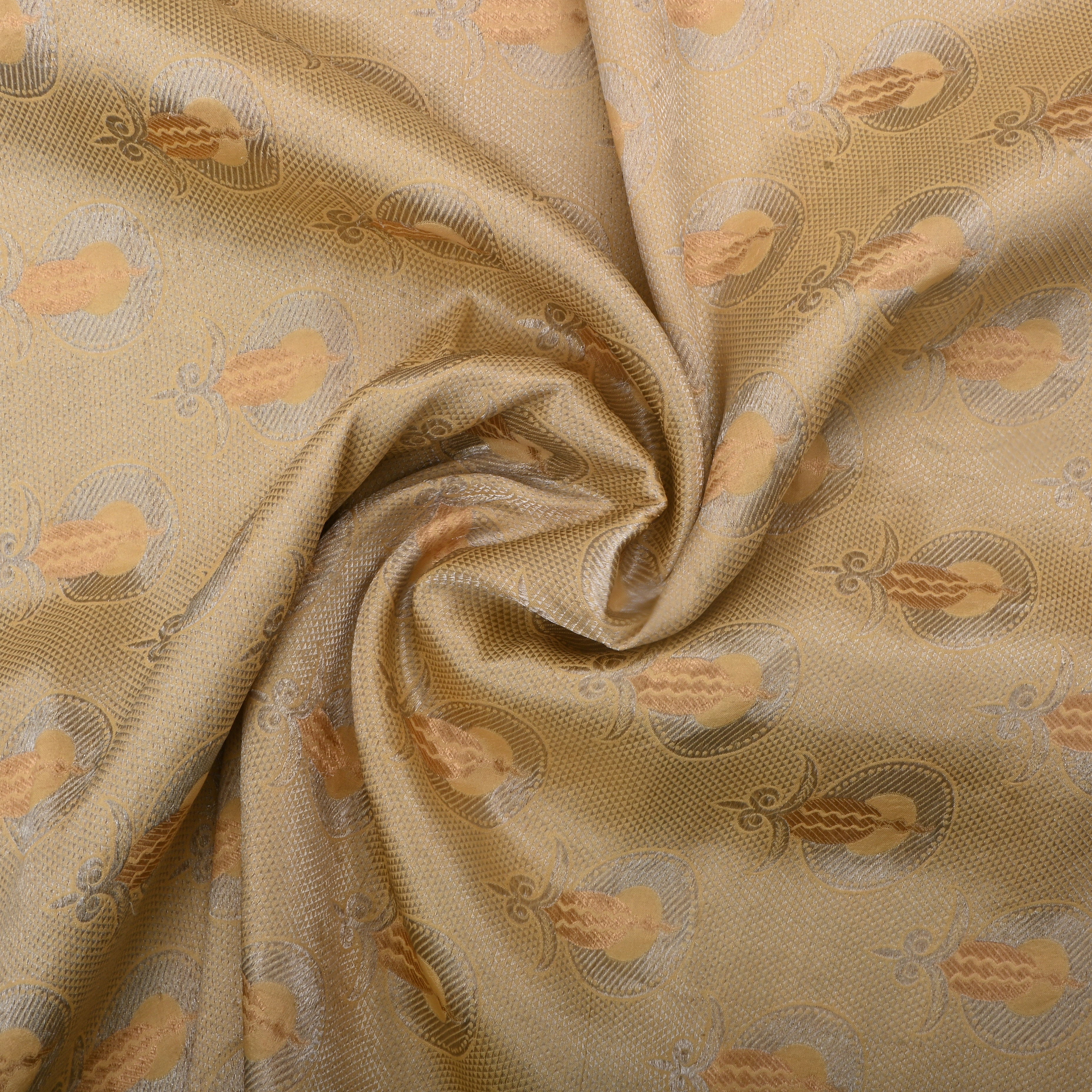 Soft Yellow Jamawar Silk Fabric With Buttis