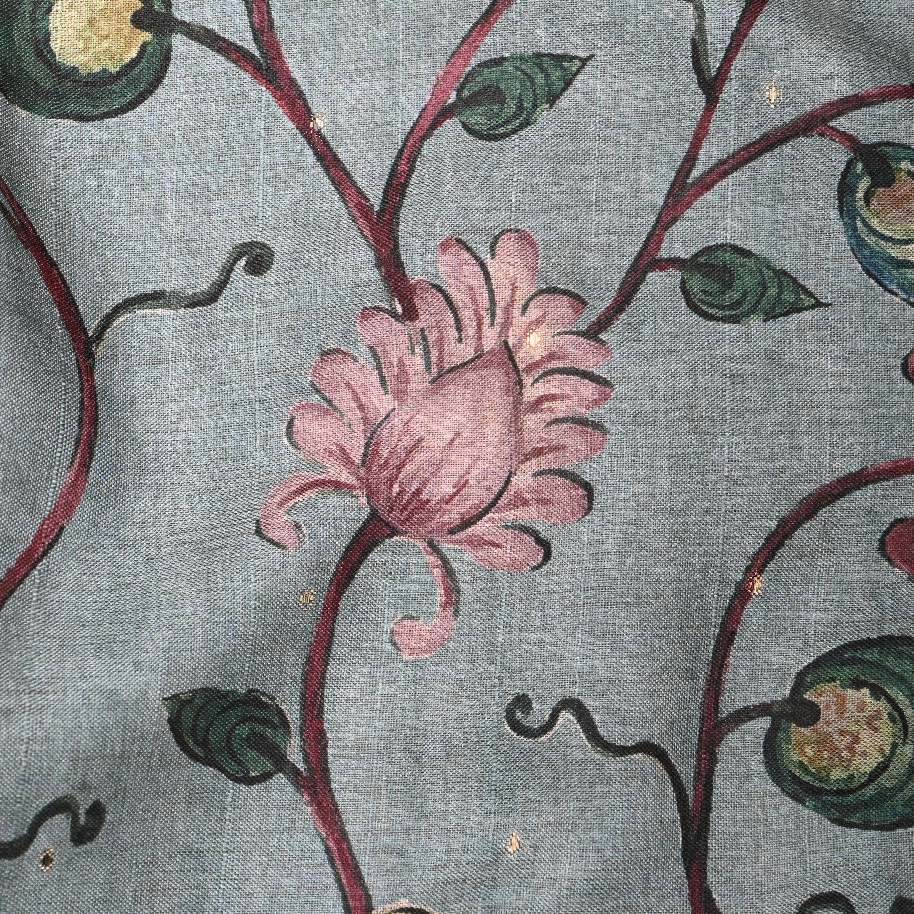 Mint Blue Tussar Fabric With Printed Design