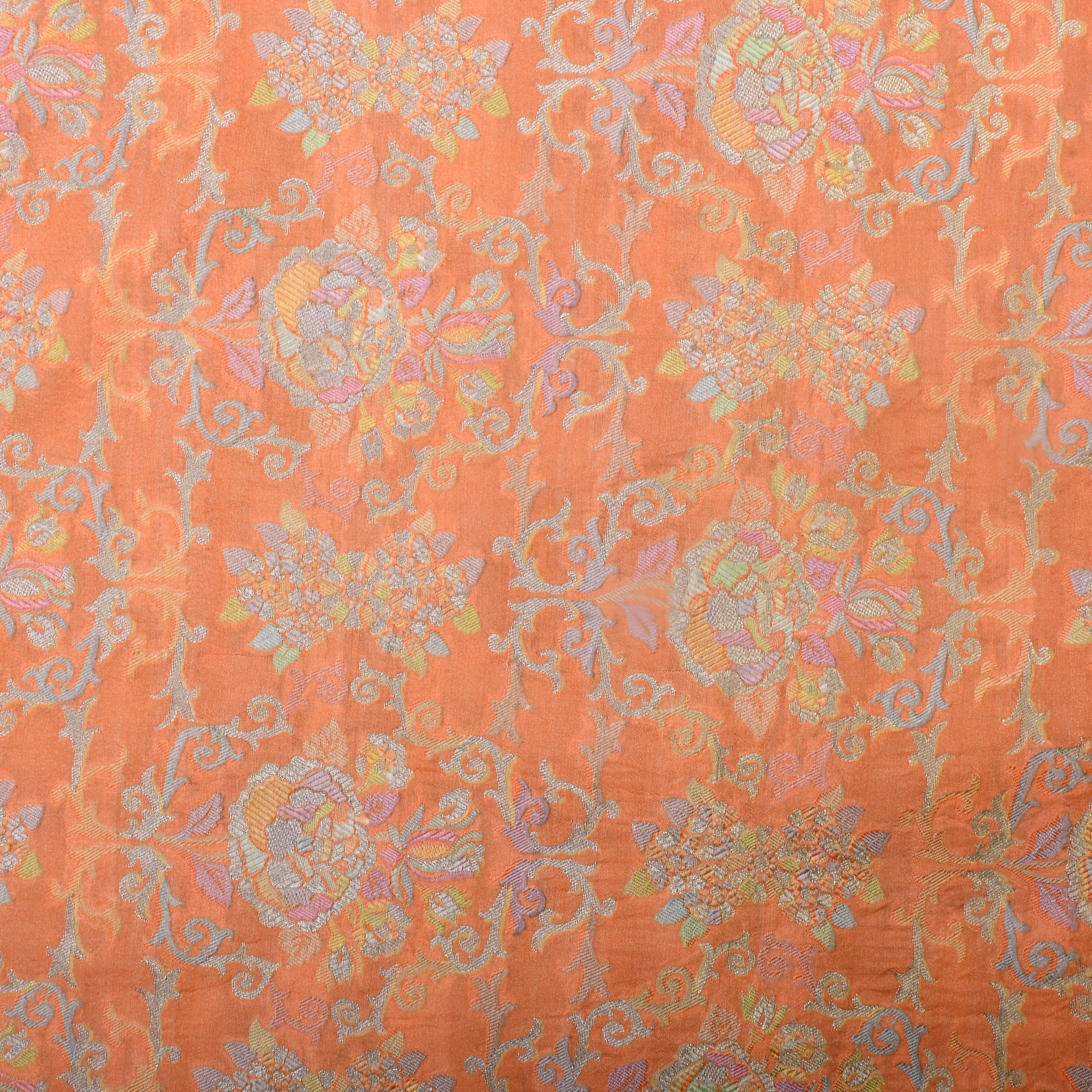 Light Orange Jamawar Silk Fabric With Floral Jaal