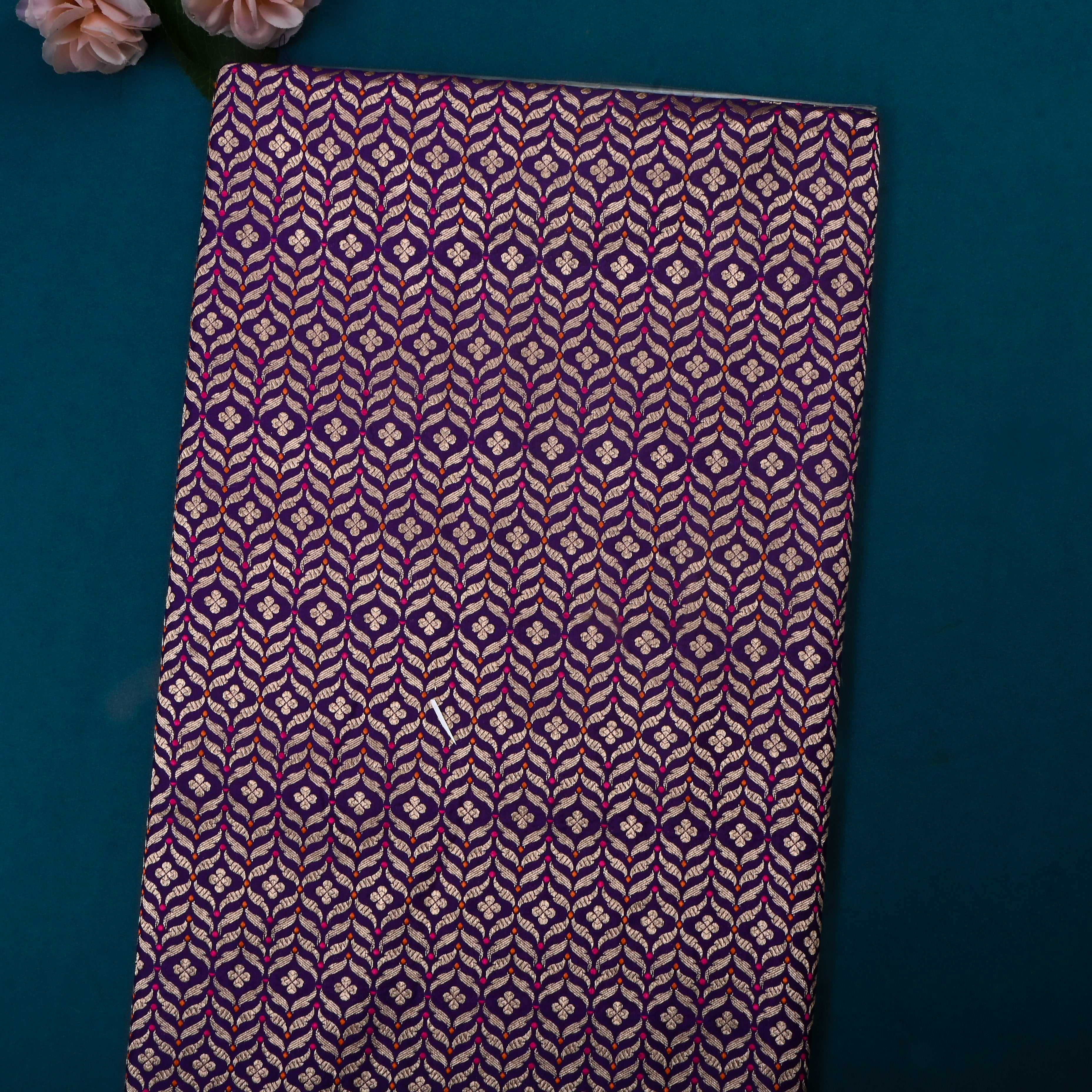 Dark Purple Jamawar Silk Fabric With Intricate Design