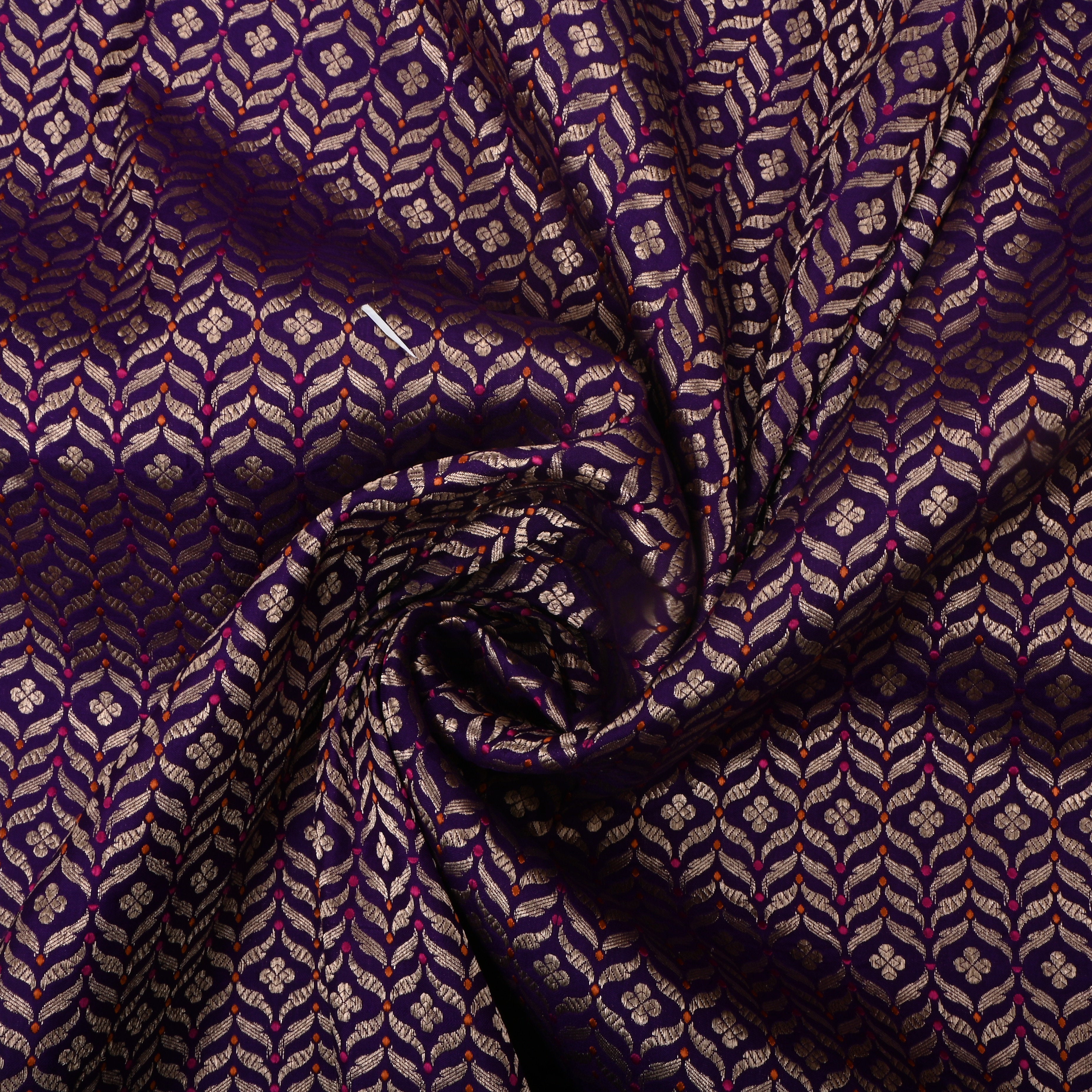 Dark Purple Jamawar Silk Fabric With Intricate Design