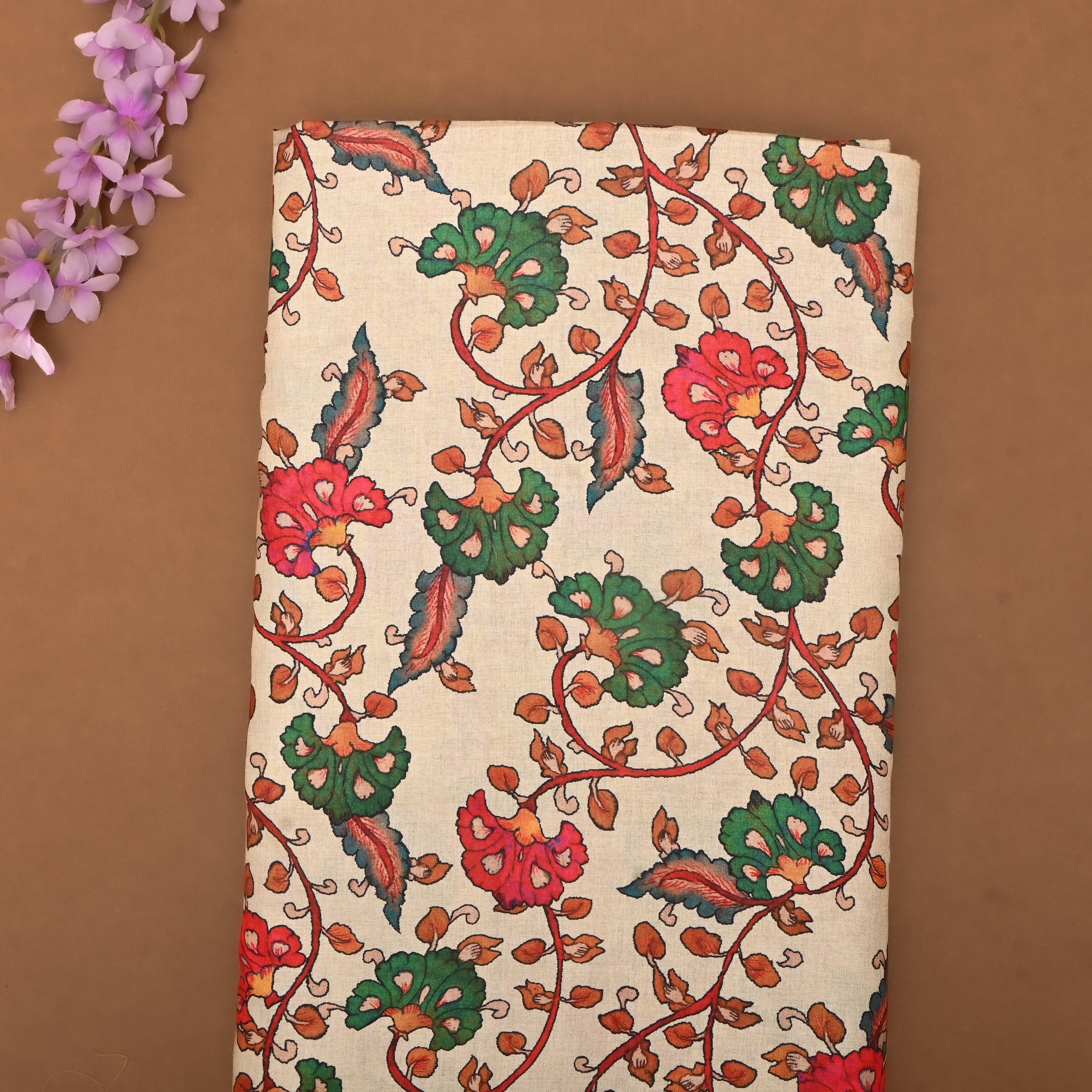 Cosmic Latte Tissue Fabric With Printed Design