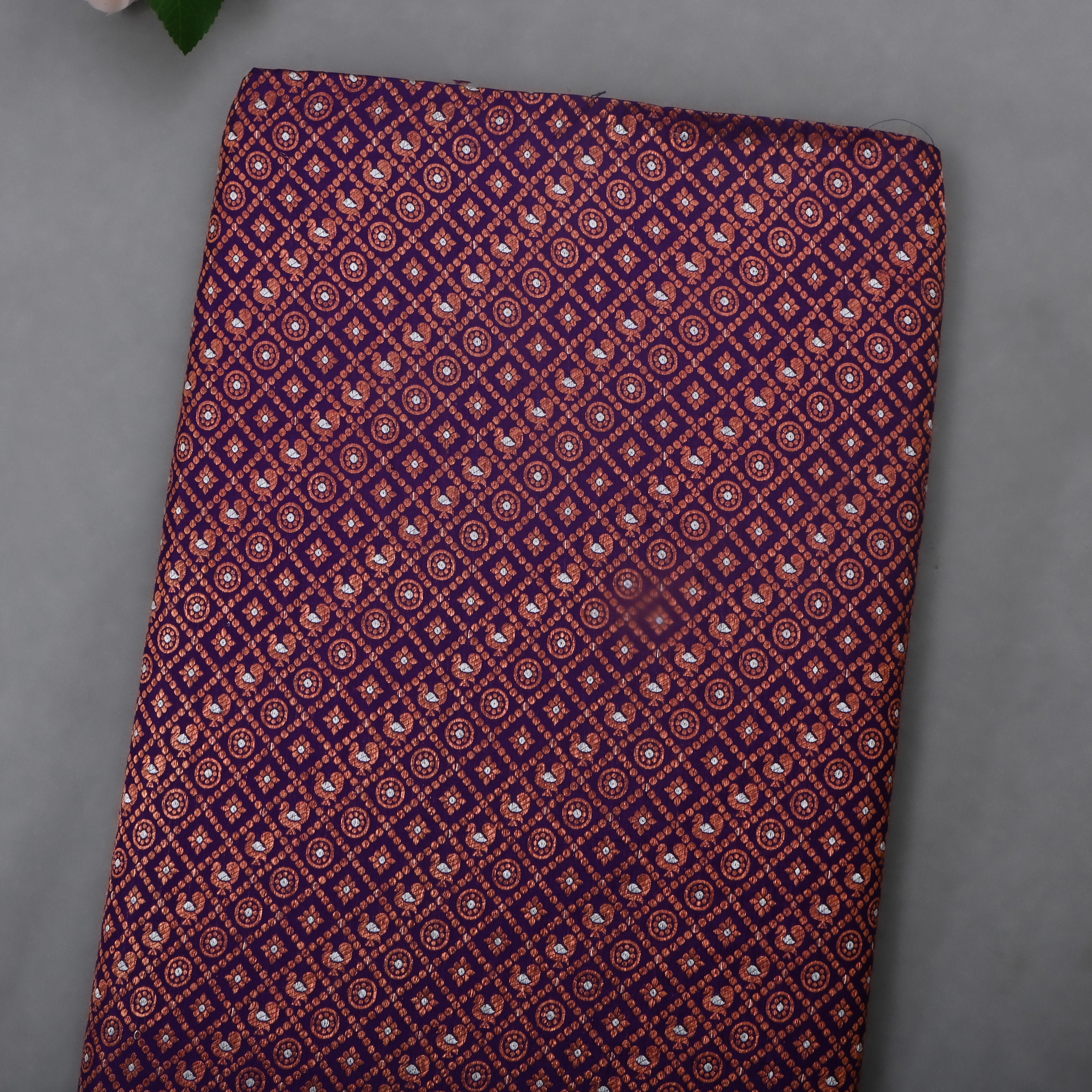 Dark Purple Jamawar Silk Fabric With Checks Pattern