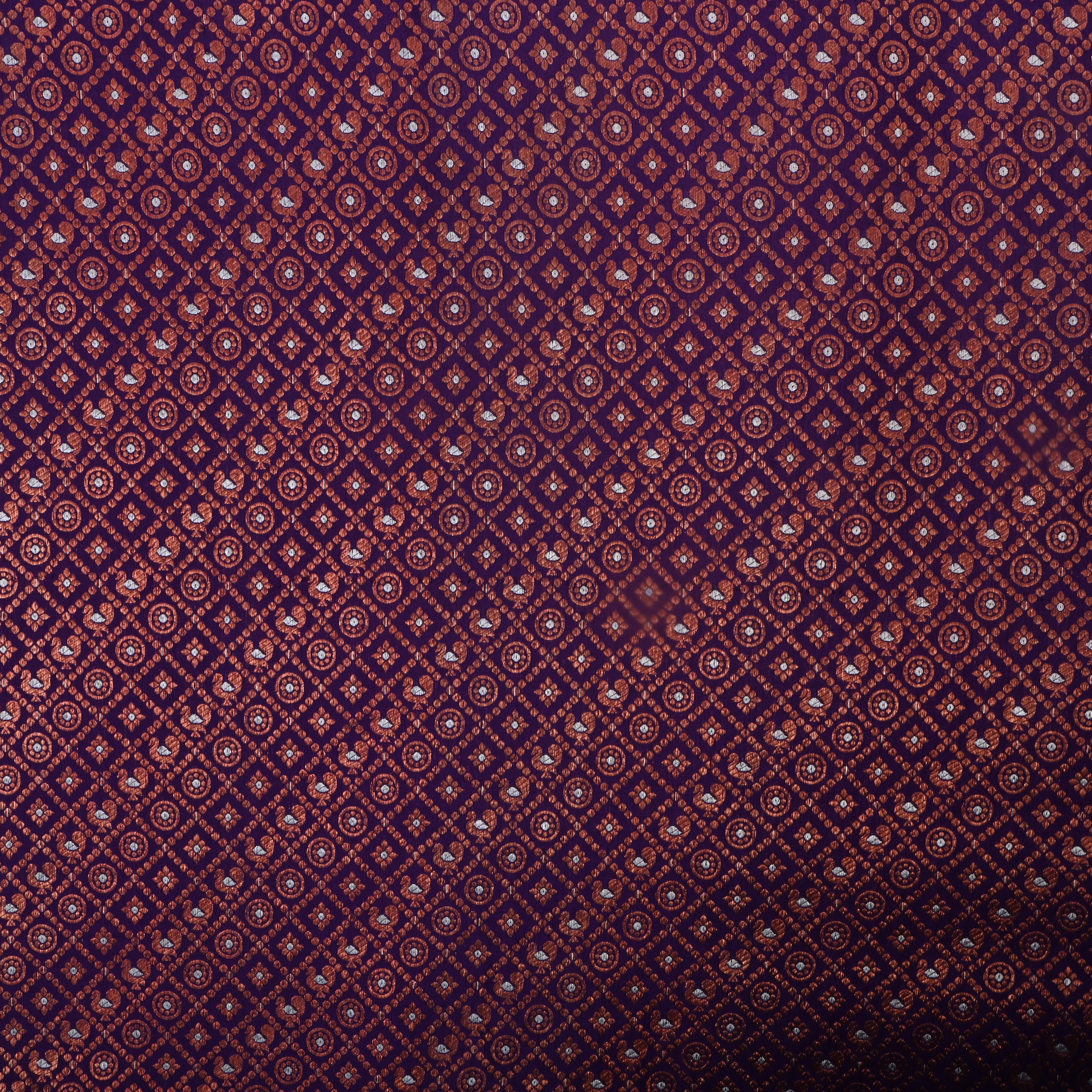 Dark Purple Jamawar Silk Fabric With Checks Pattern