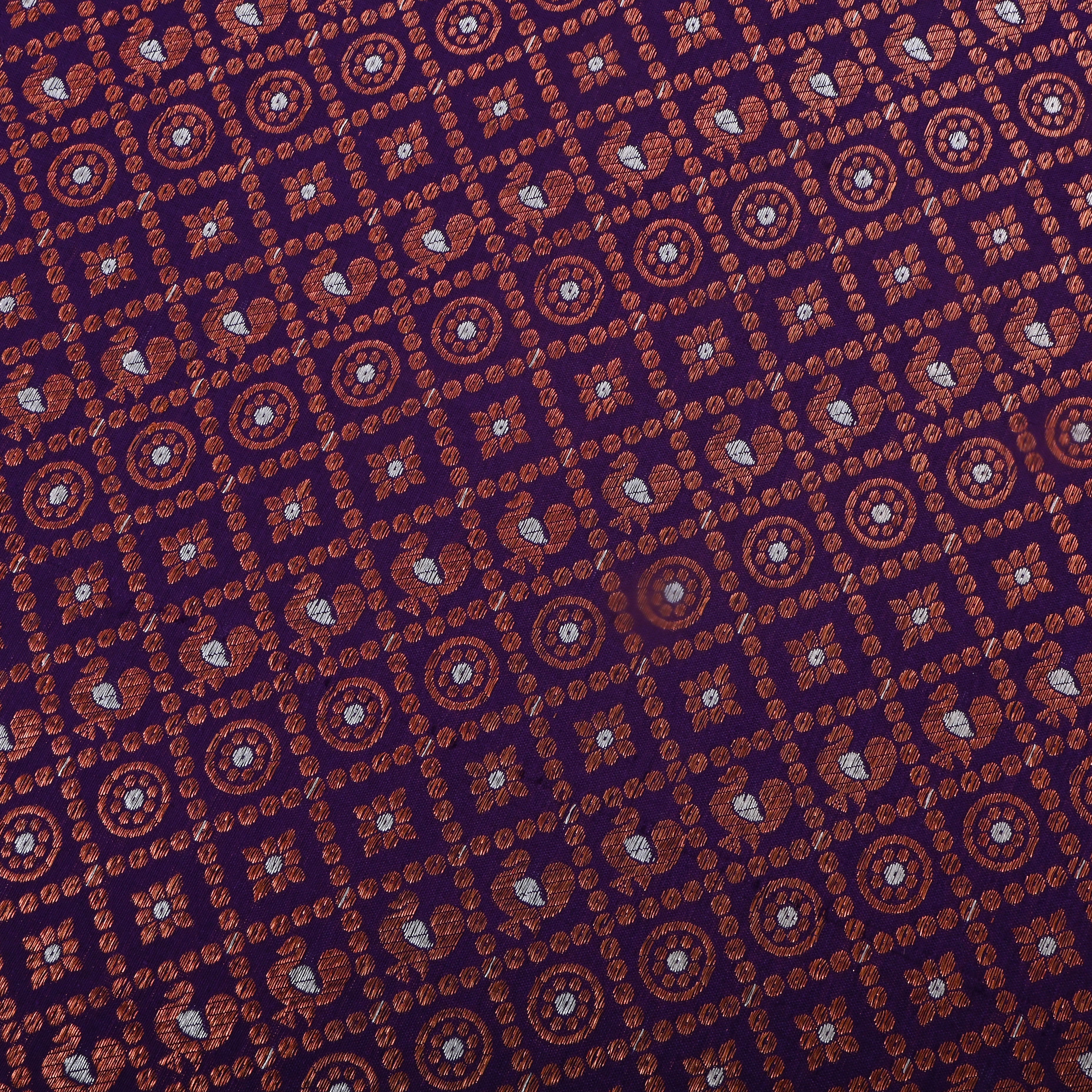 Dark Purple Jamawar Silk Fabric With Checks Pattern