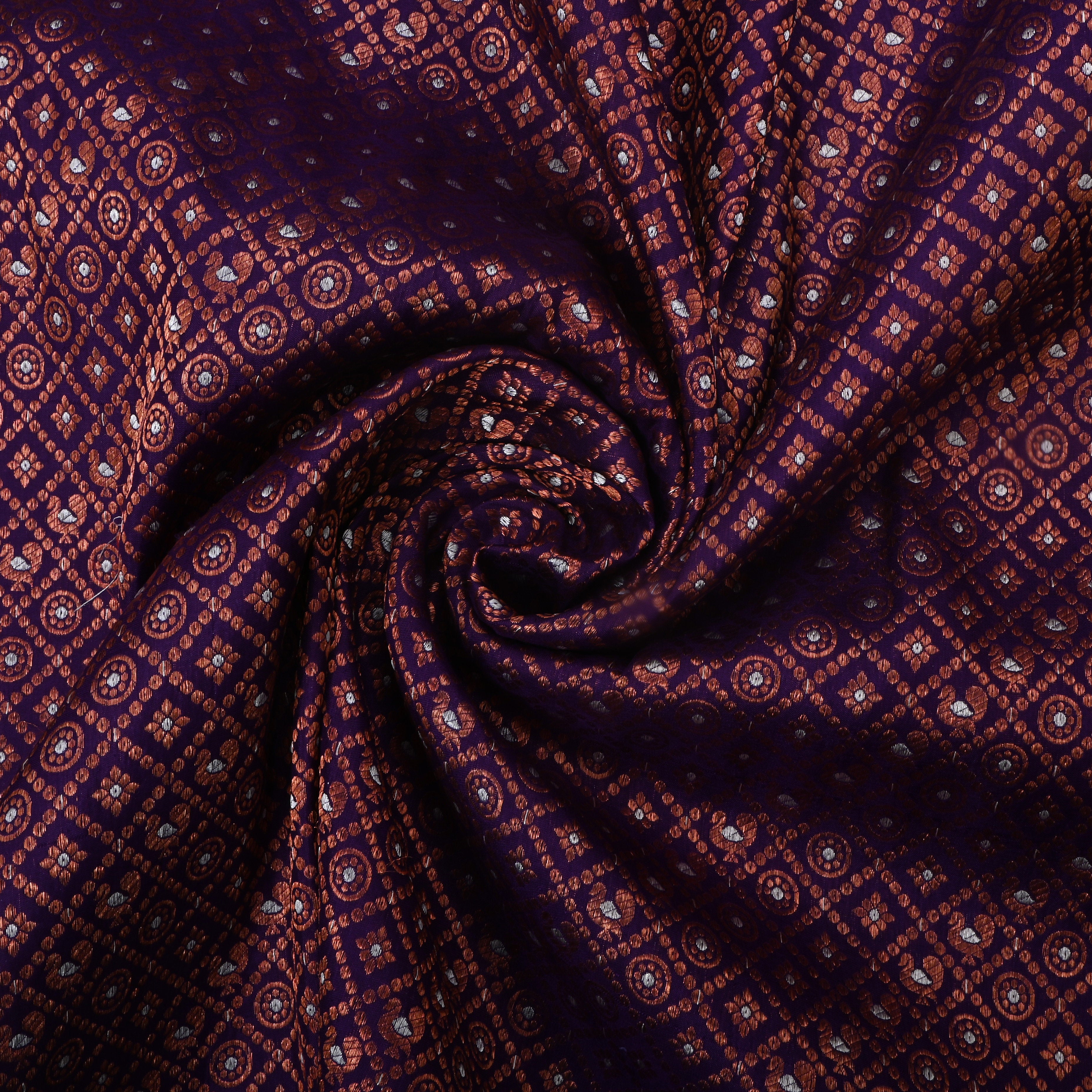 Dark Purple Jamawar Silk Fabric With Checks Pattern