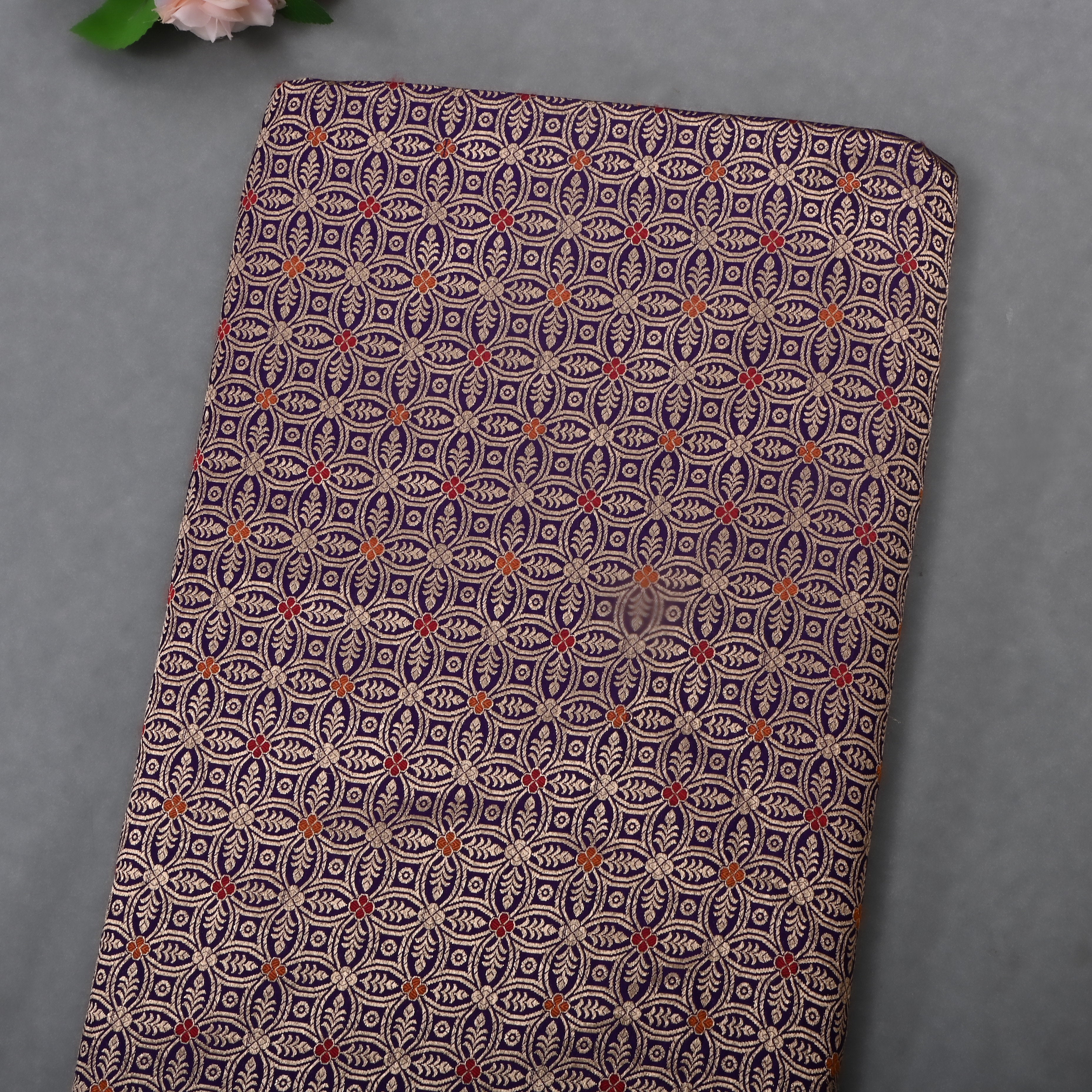 Dark Purple Jamawar Silk Fabric With Meenakari Design