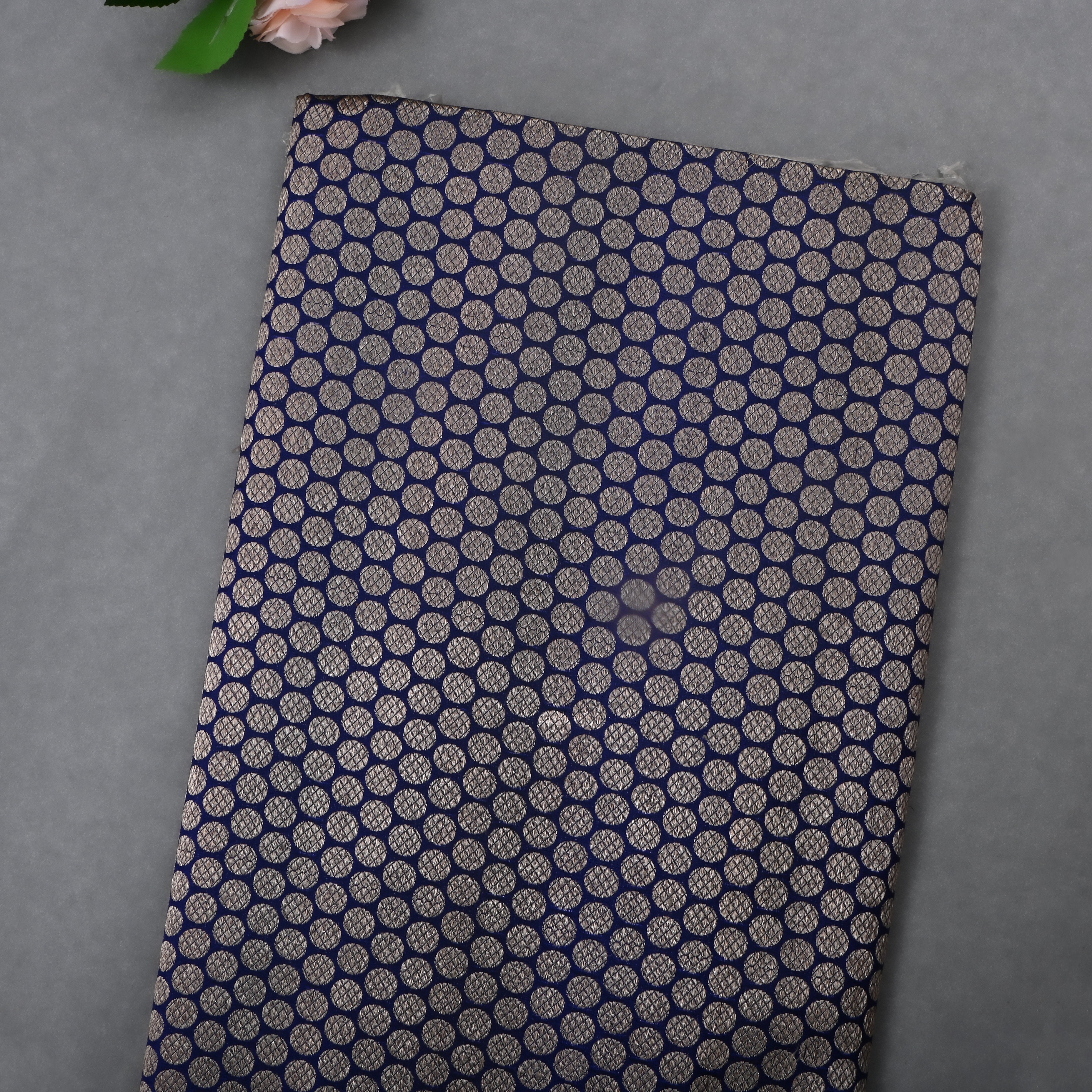 Dark Navy Blue Jamawar Silk Fabric With Woven Pattern