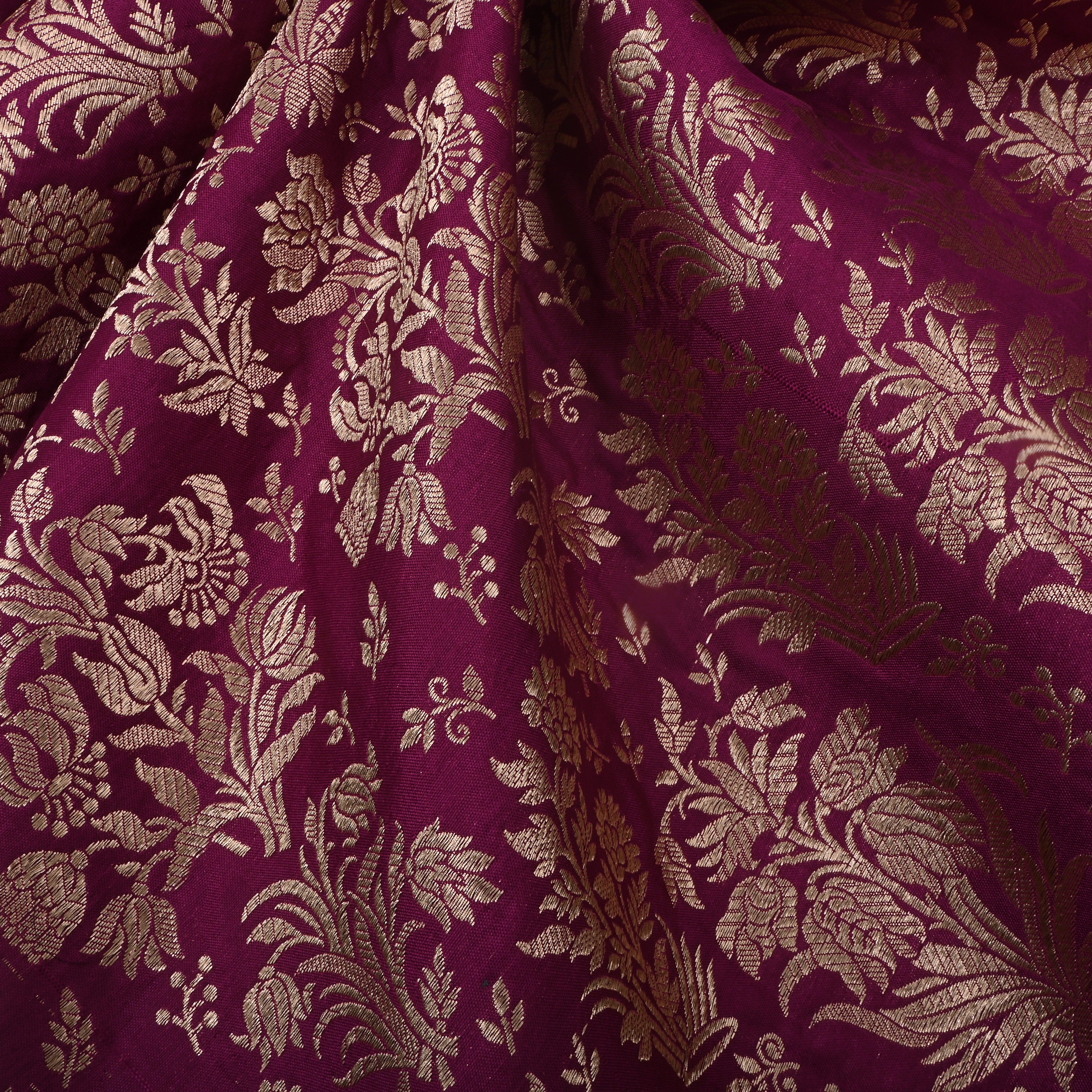 Black Rose Jamawar Silk Fabric With Floral Design