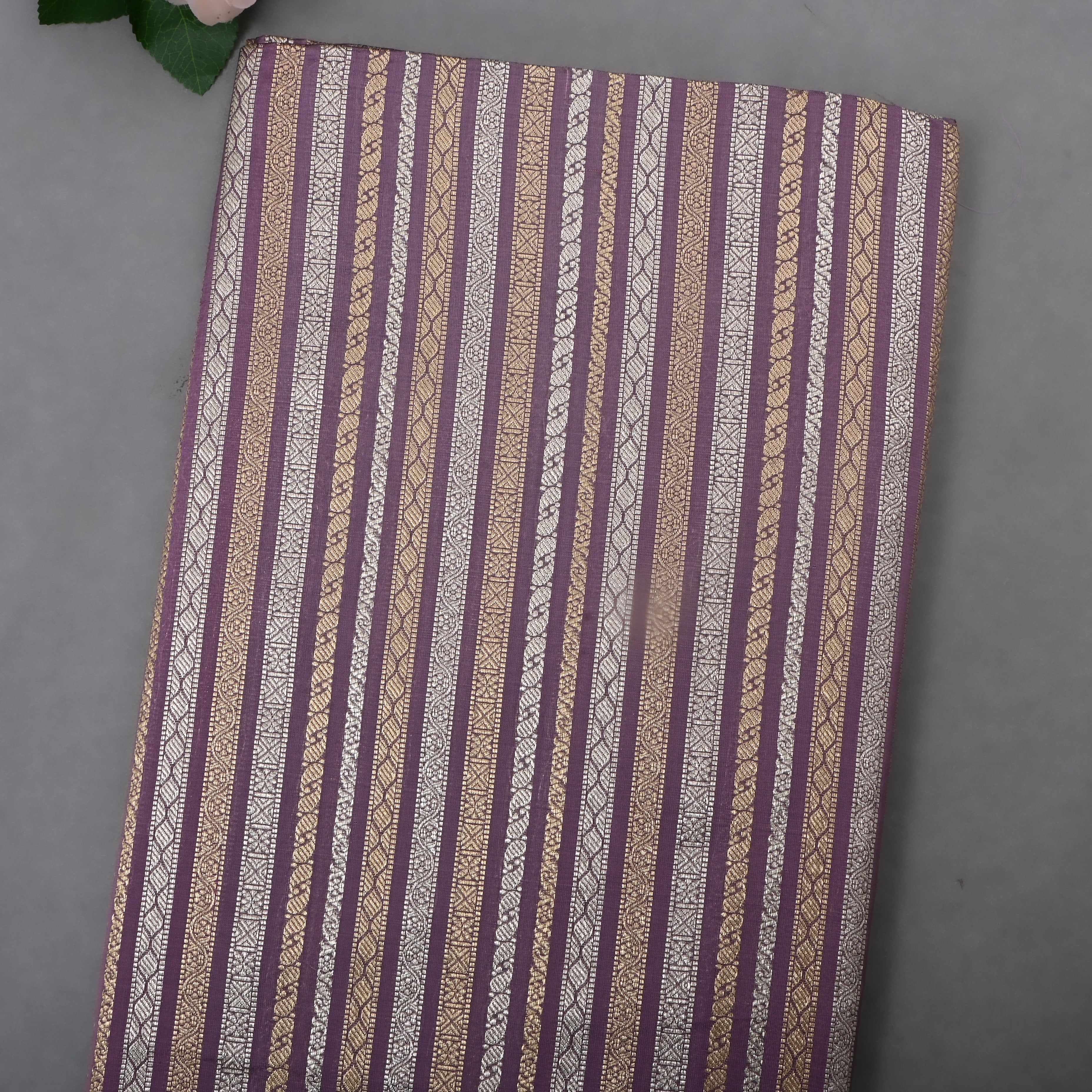 Tuscan Red Jamawar Silk Fabric With Stripes