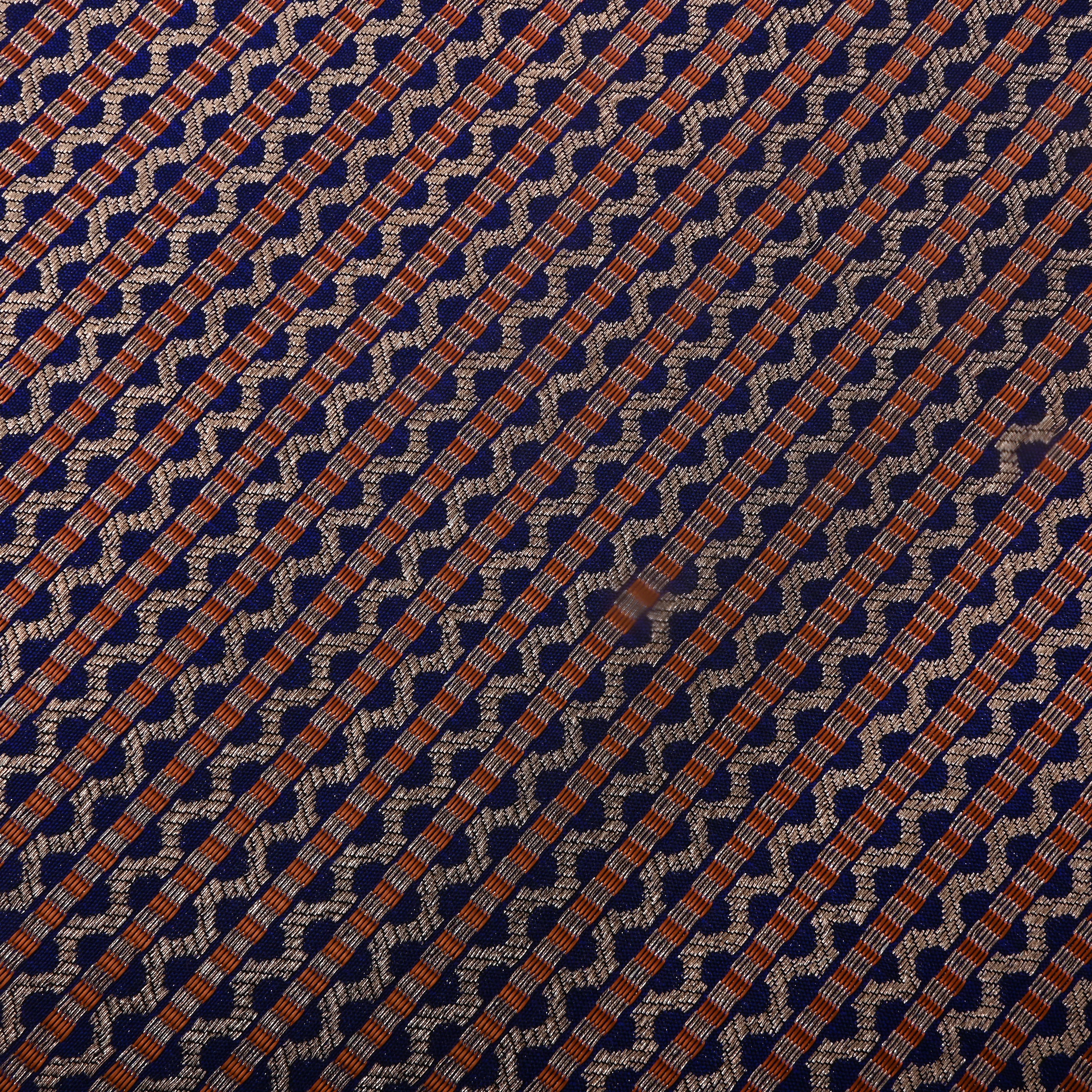 Dark Navy Blue Jamawar Silk Fabric With Stripes