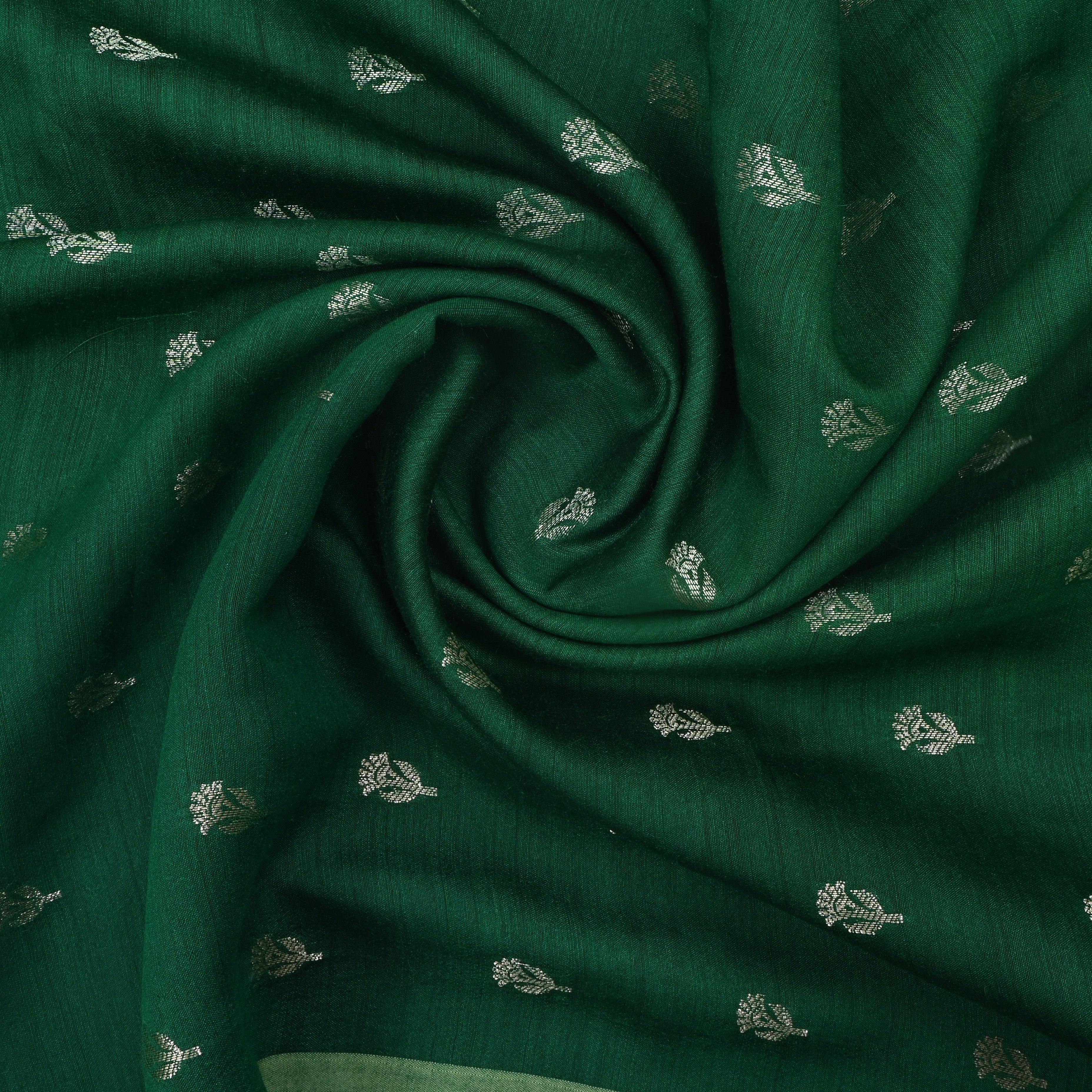 Everglade Green Jamawar Moonga Fabric With Floral Butti'S