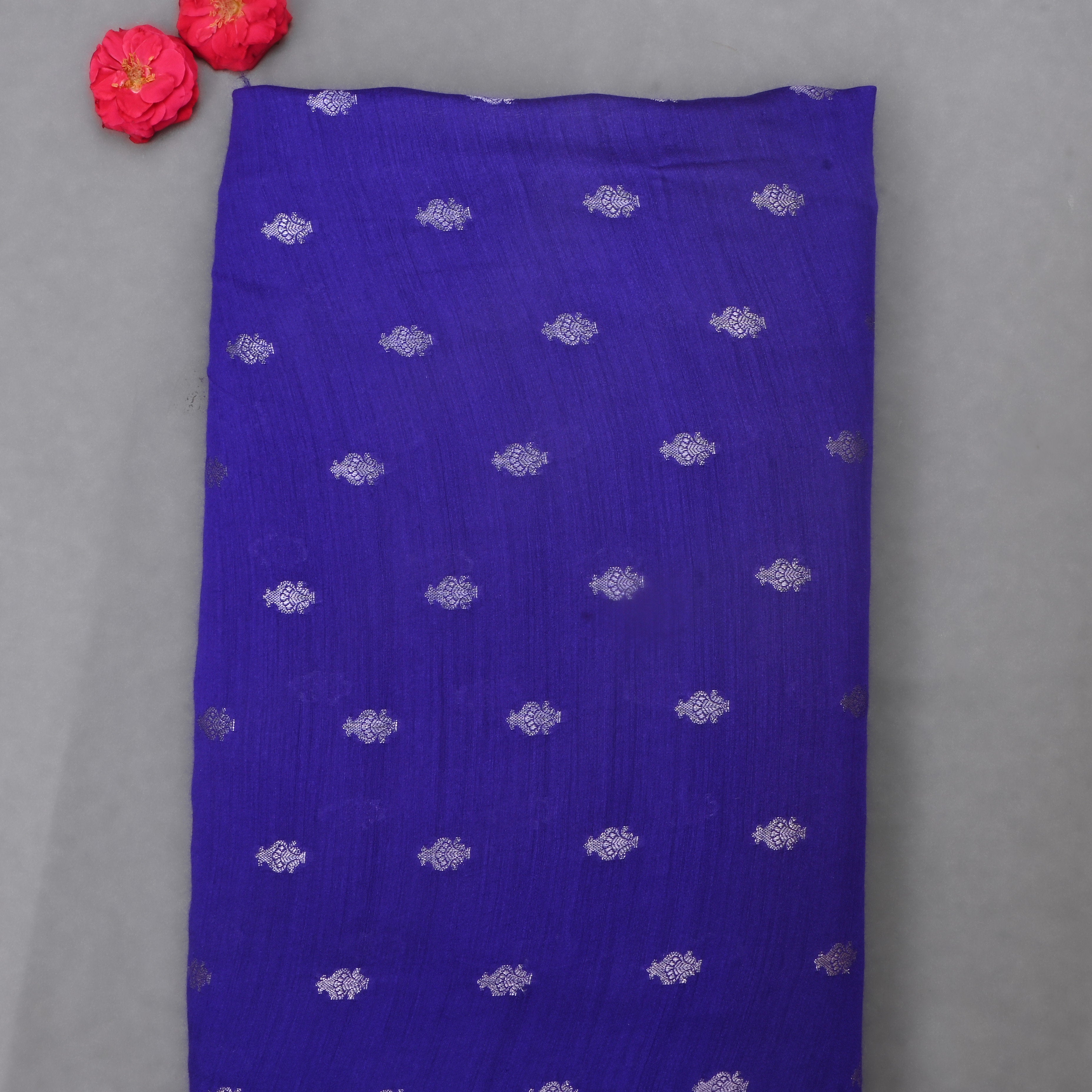 Persian Indigo Jamawar Moonga Fabric With Butti'S