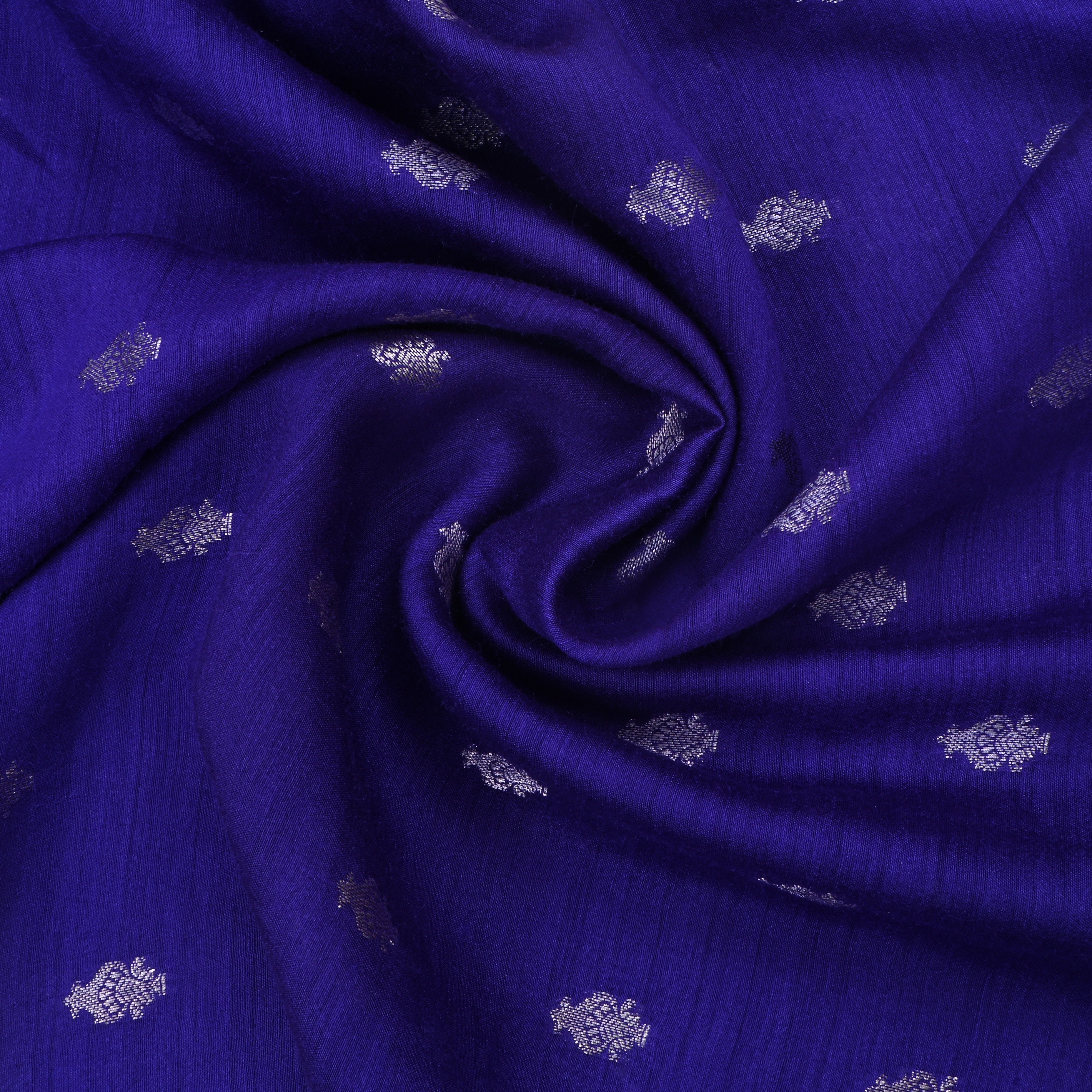 Persian Indigo Jamawar Moonga Fabric With Butti'S