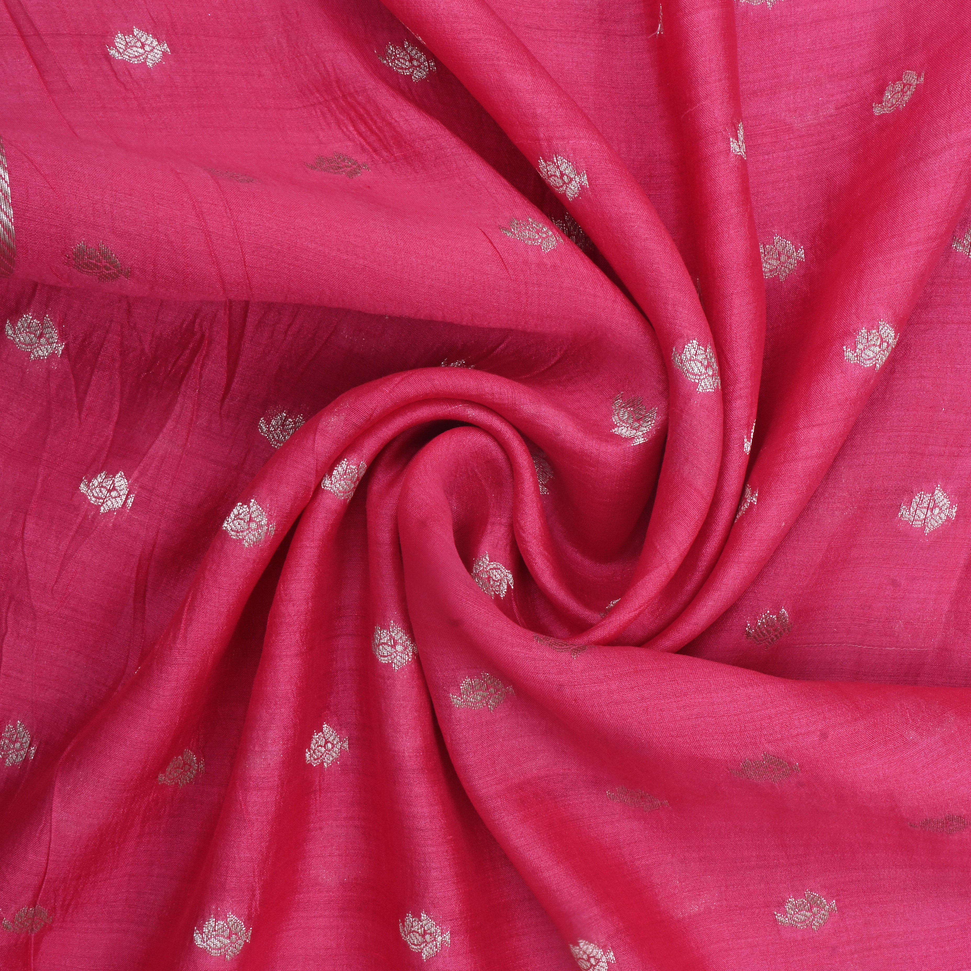 Dark Pink Jamawar Silk Fabric With Floral Butti'S