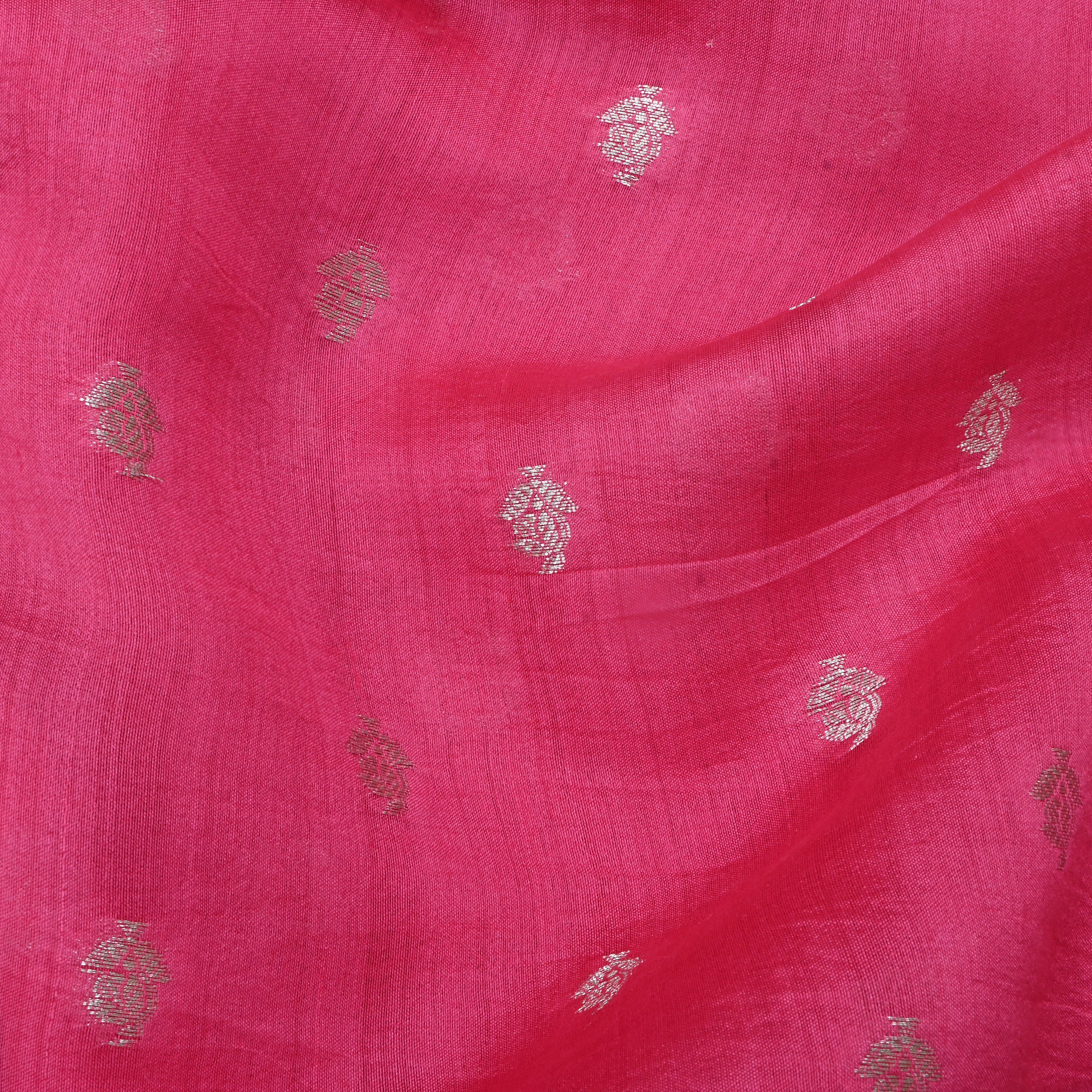 Dark Pink Jamawar Silk Fabric With Floral Butti'S
