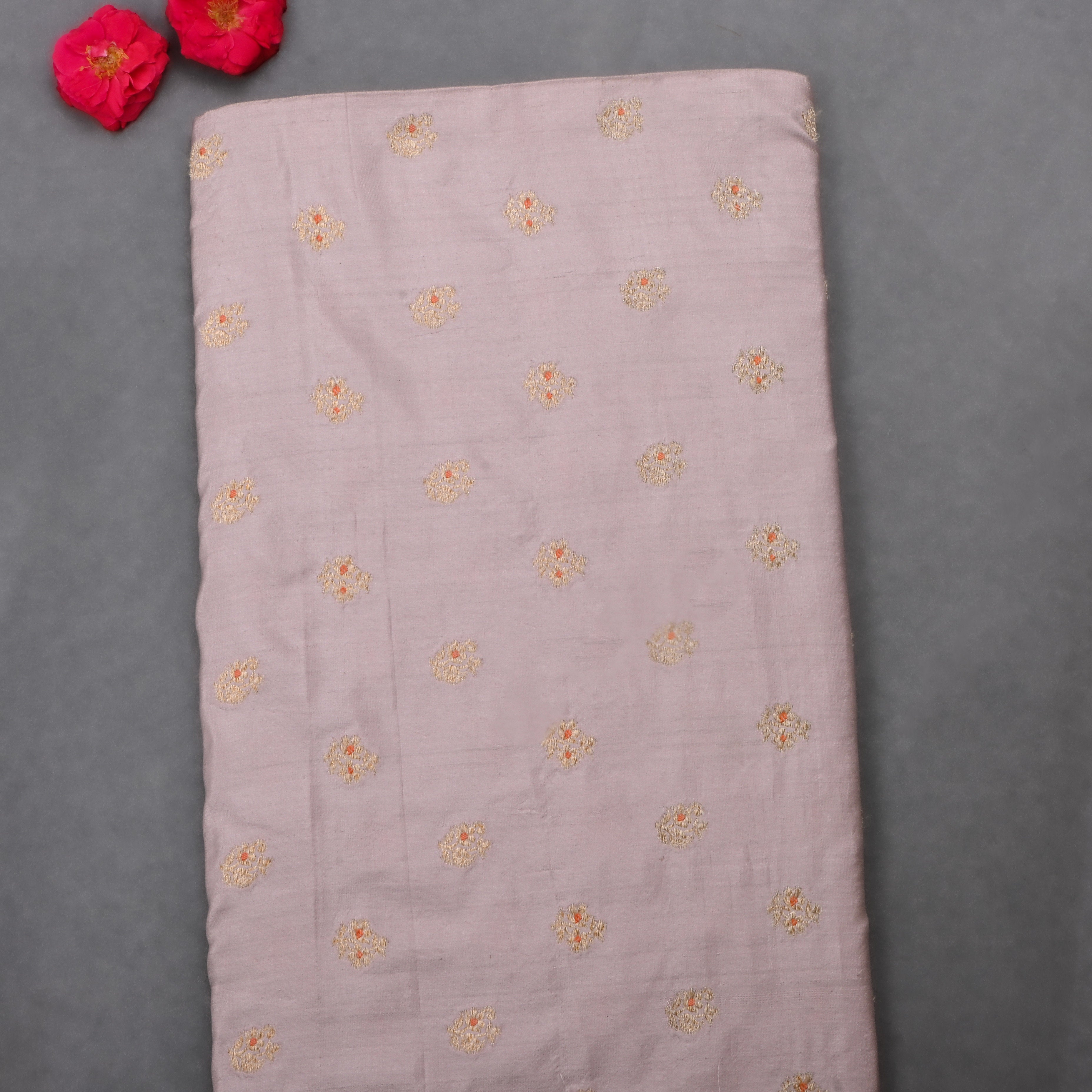 Martini Pinkish Red Jamawar Silk Fabric With Butti'S