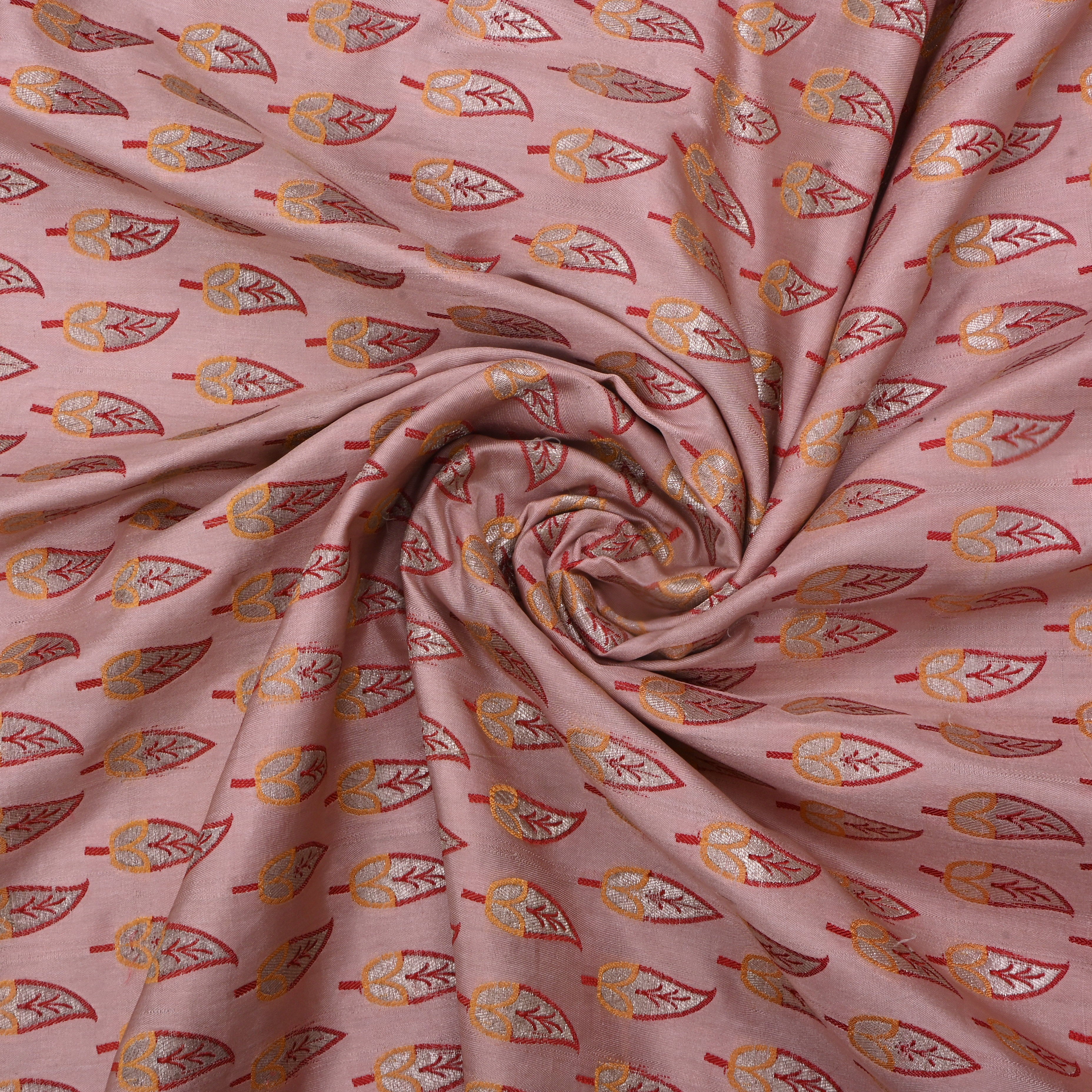 Pastel Pink Jamawar Silk Fabric With Emboidery
