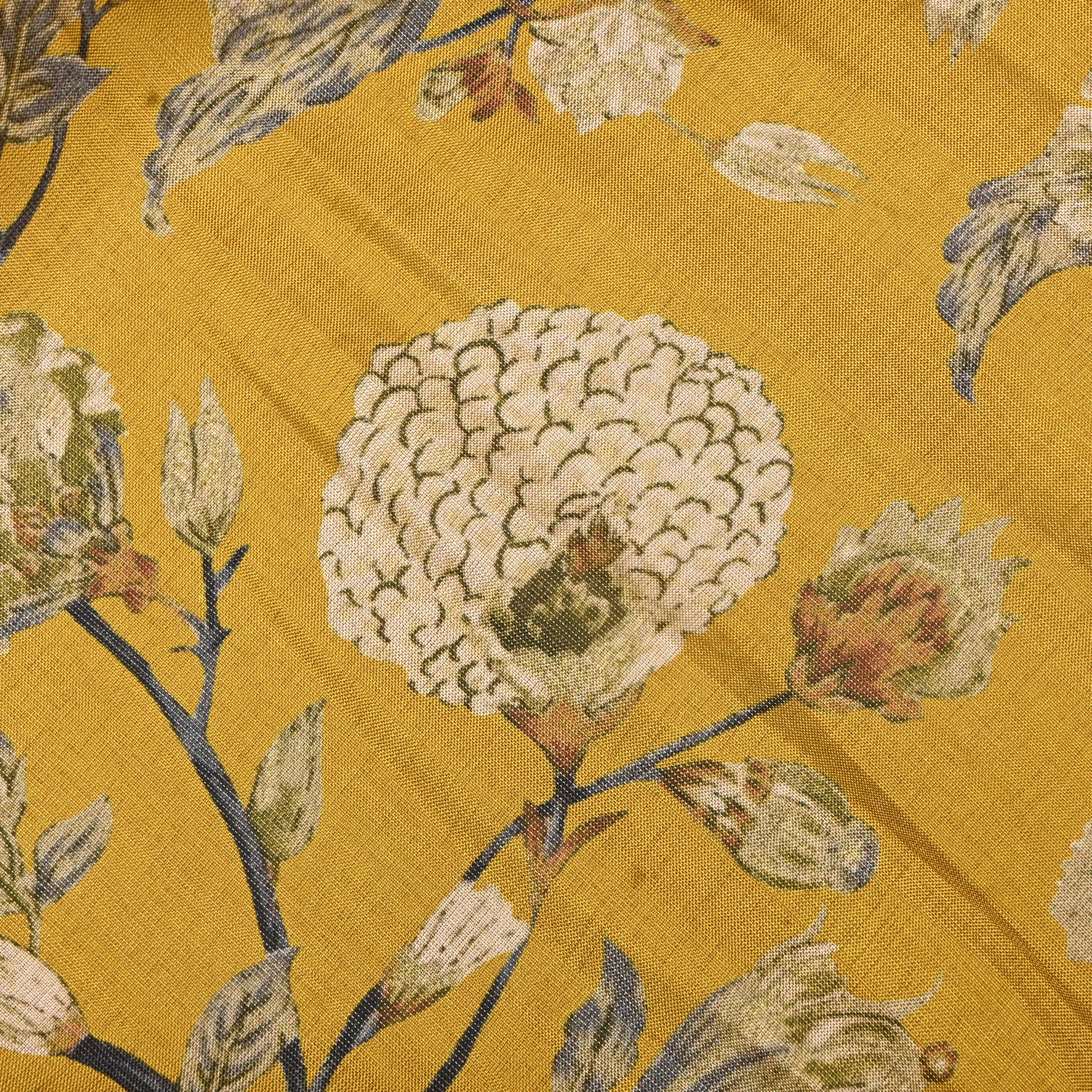 Yellow Tissue Fabric With Floral Prints