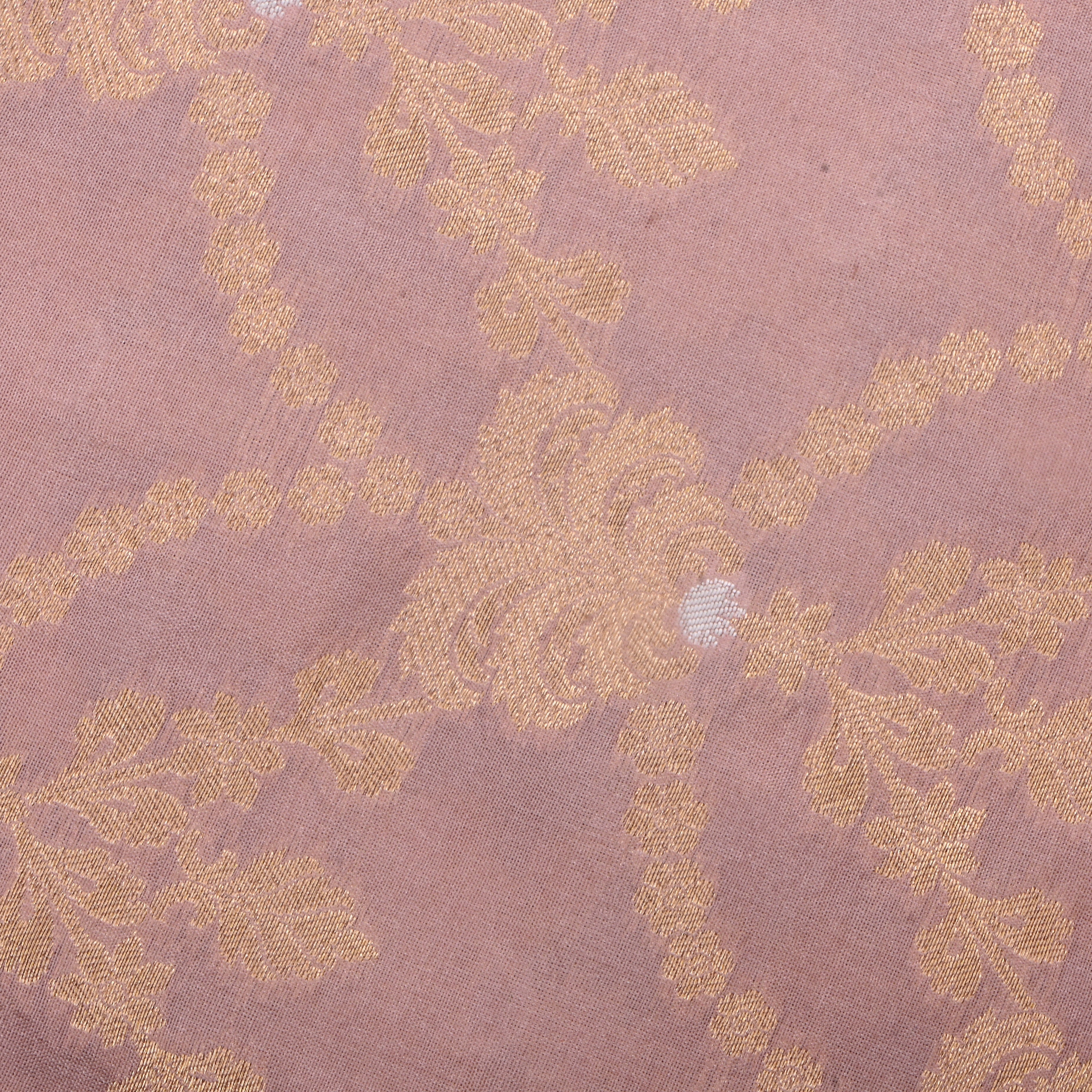 Rosy Brown Jamawar Silk Fabric With Scallop Design
