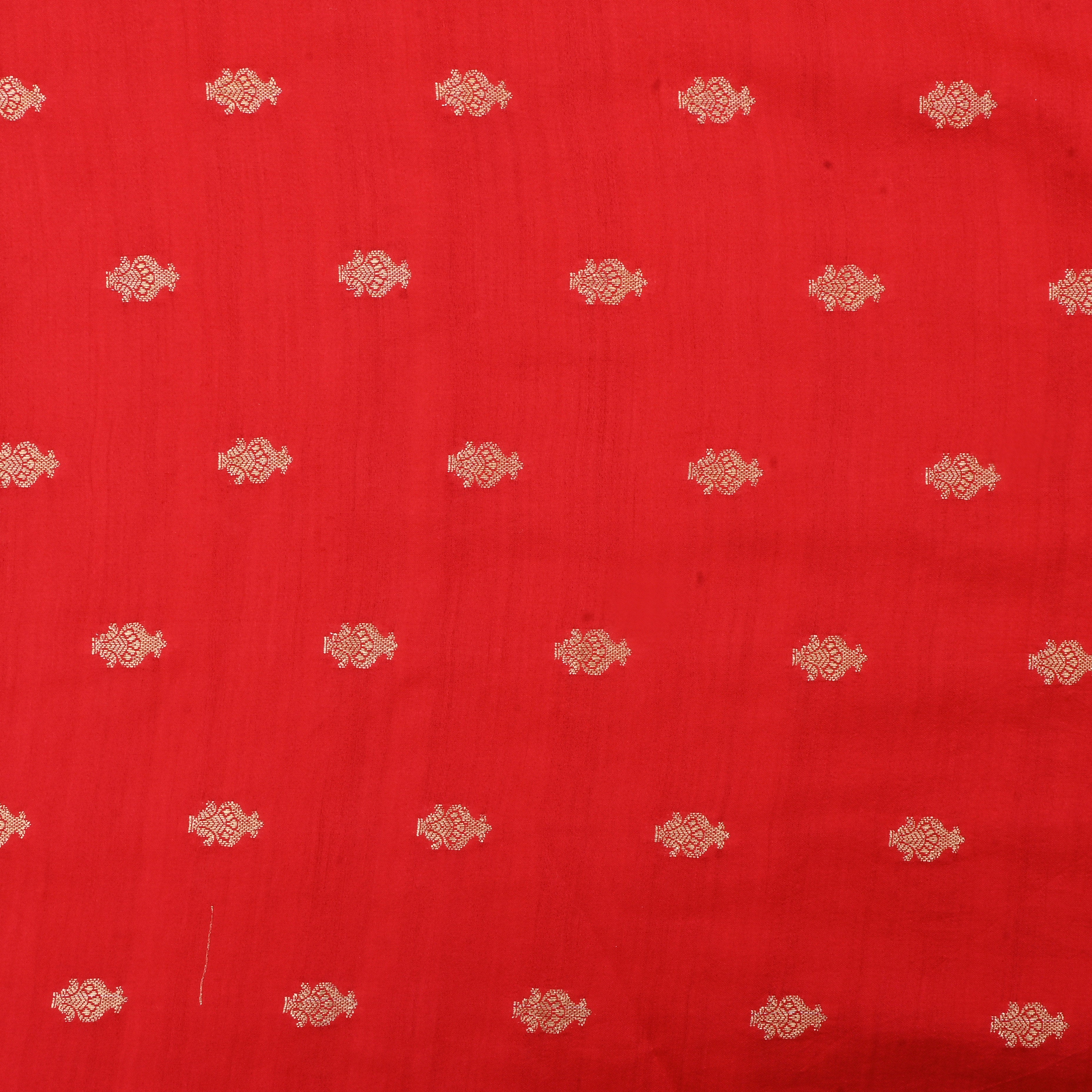 Reddish Orange Jamawar Silk Fabric With Butti'S