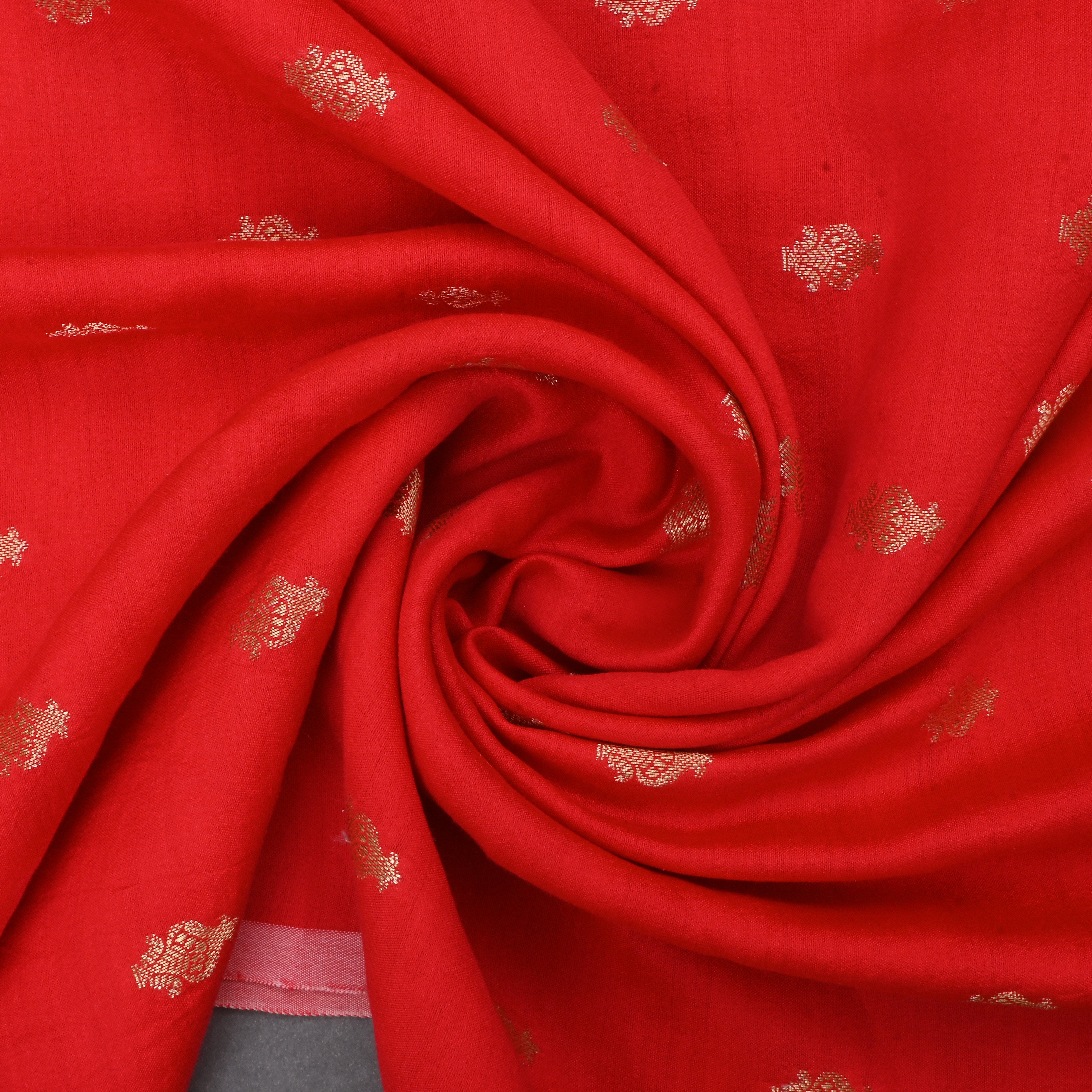 Reddish Orange Jamawar Silk Fabric With Butti'S