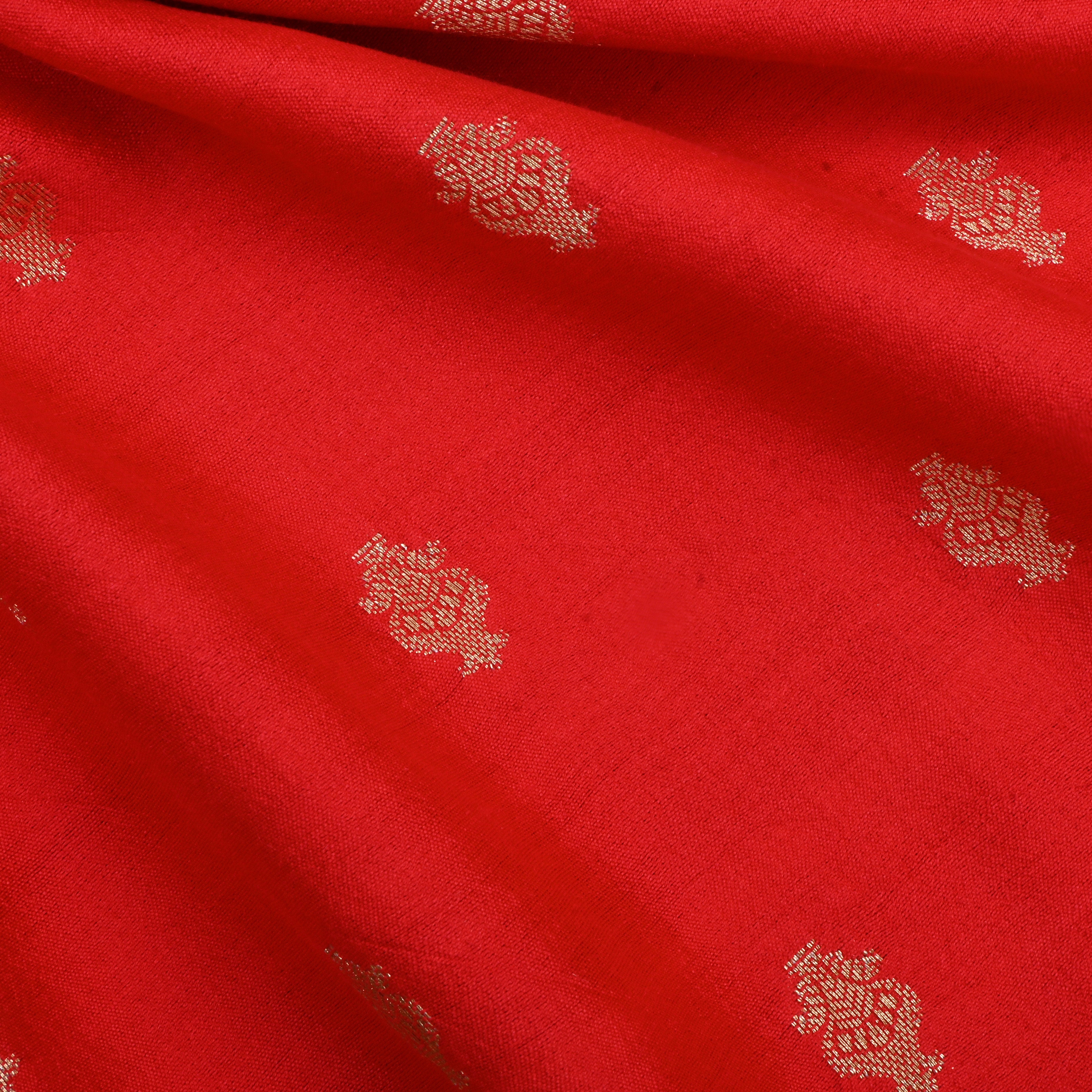 Reddish Orange Jamawar Silk Fabric With Butti'S