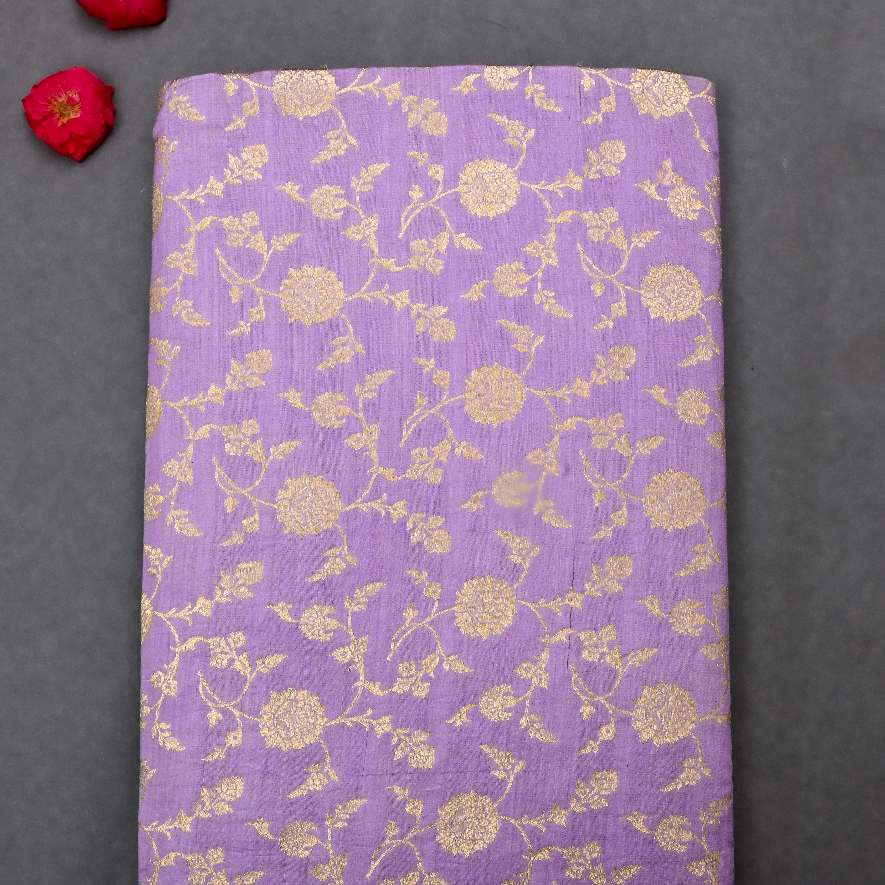 Lavender Jamawar Silk Fabric With Floral Jaal