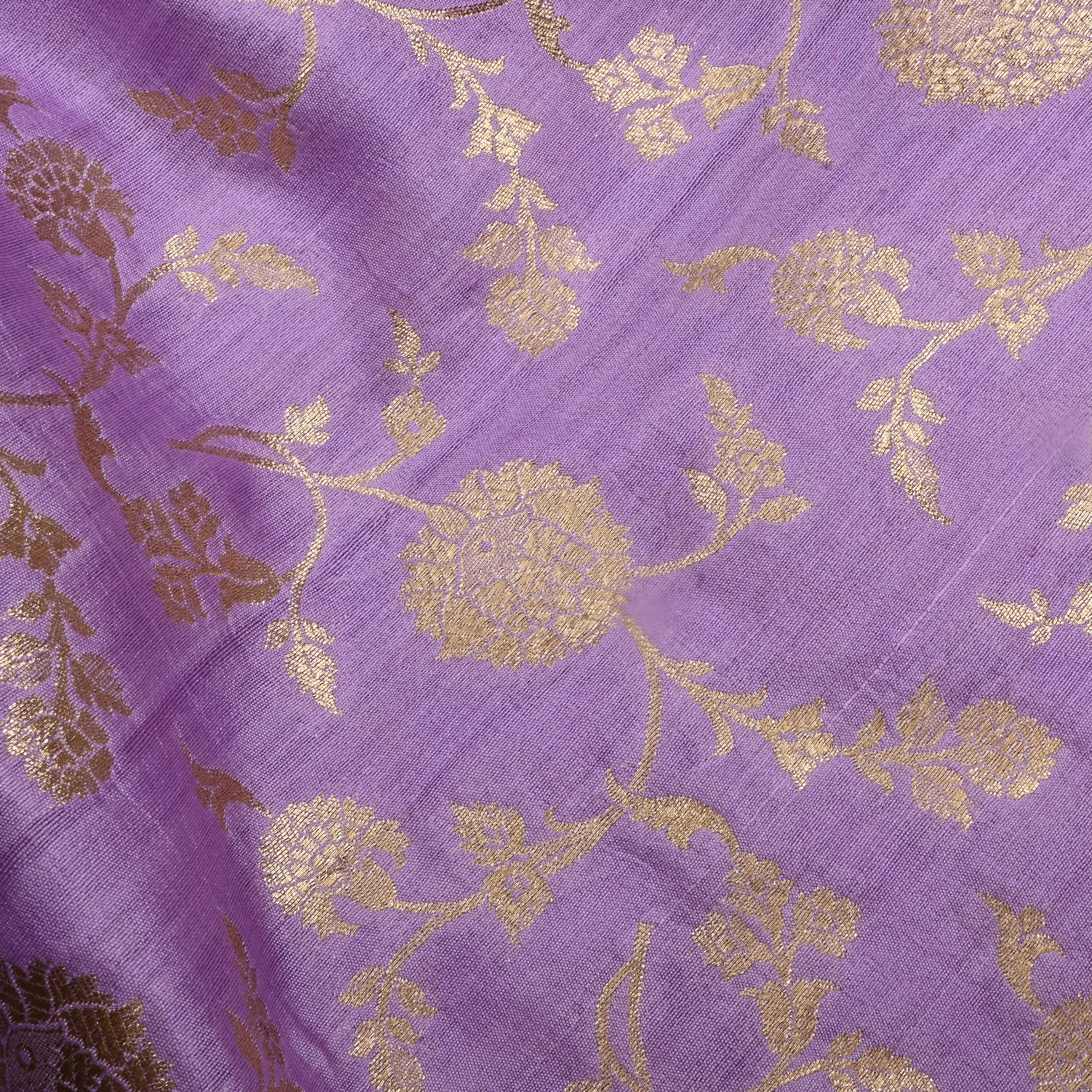 Lavender Jamawar Silk Fabric With Floral Jaal