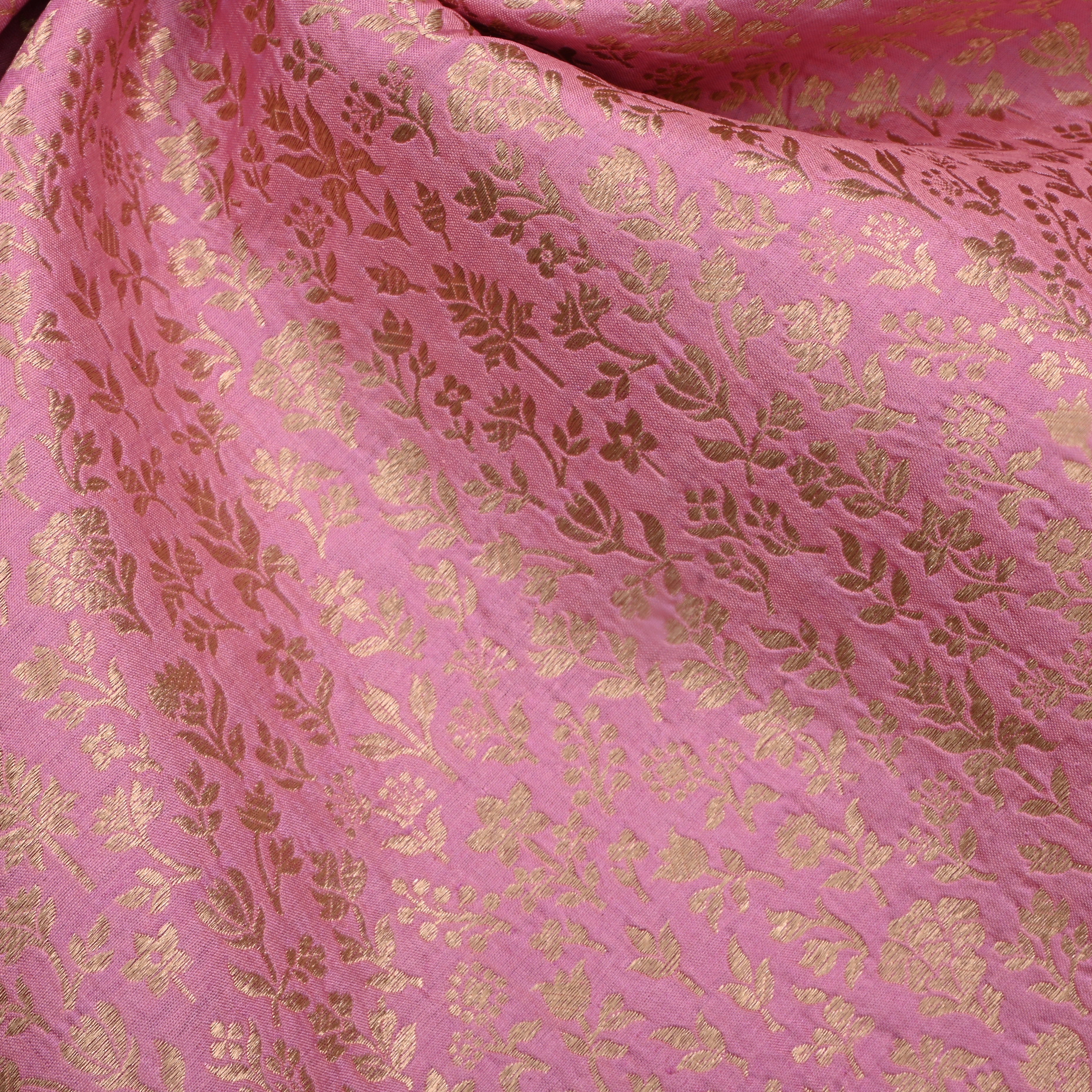 Dull Pink Jamawar Silk Fabric With Leaf Design