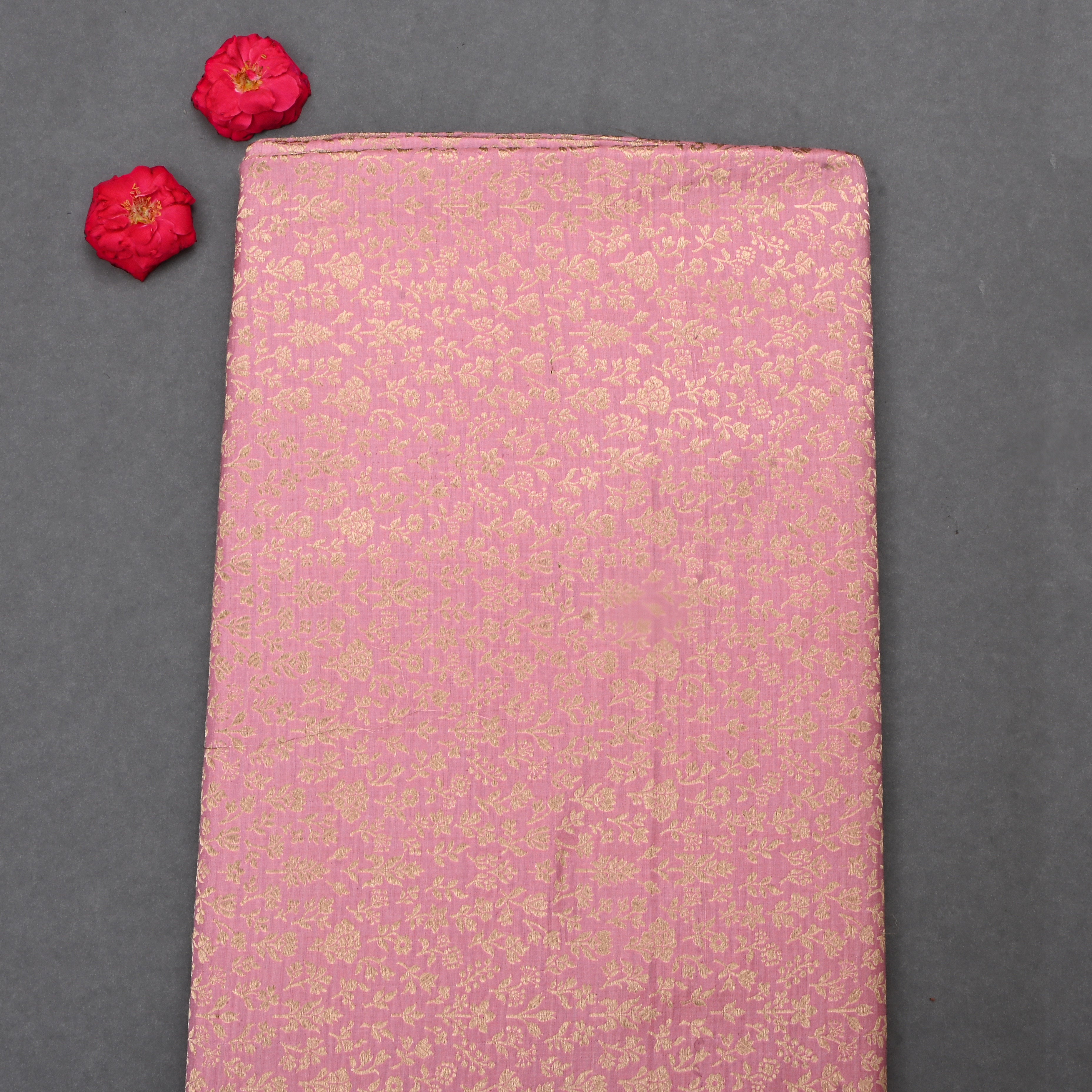 Dusty Pink Jamawar Silk Fabric With Floral Jaal