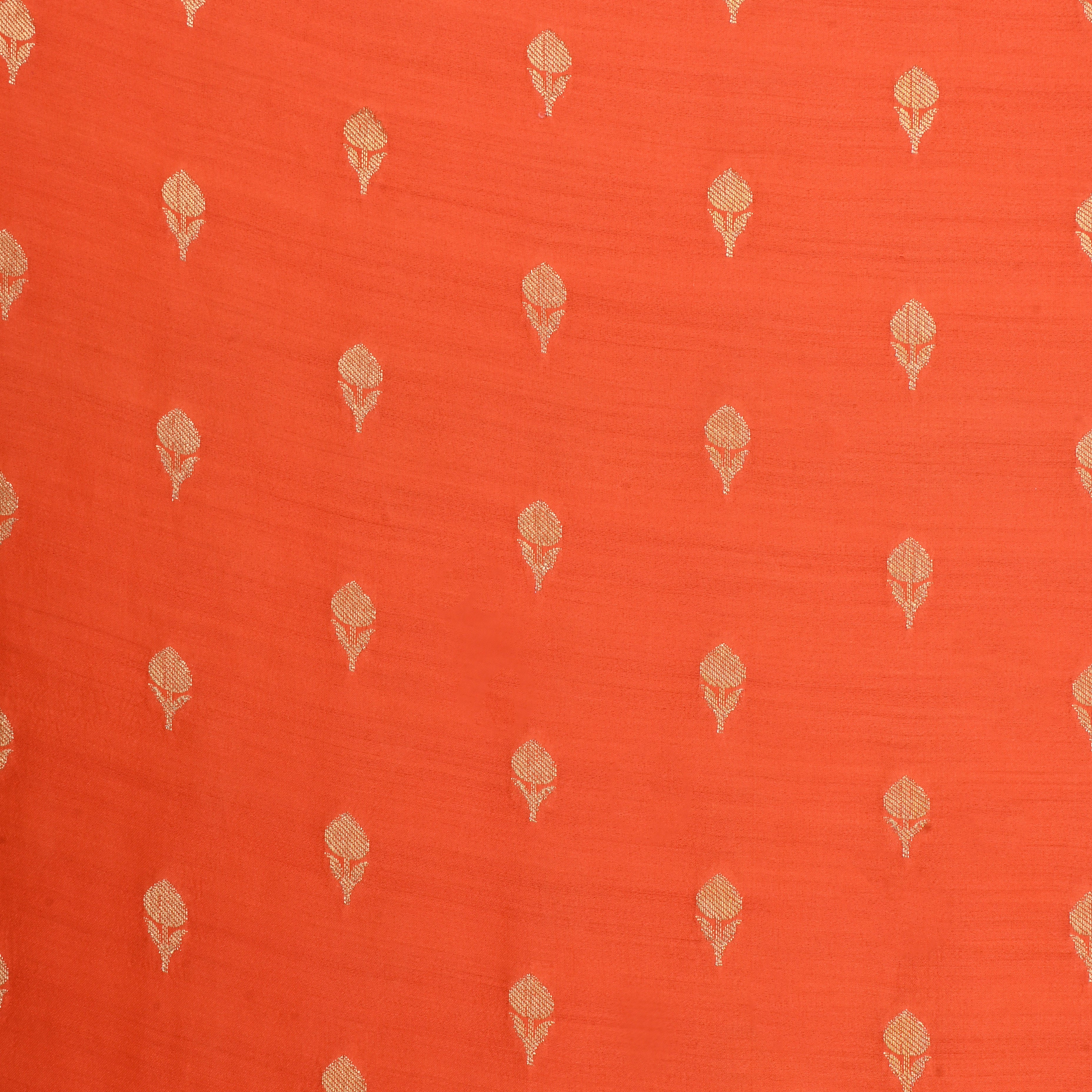 Portland Orange Jamawar Silk Fabric With Floral Butti'S