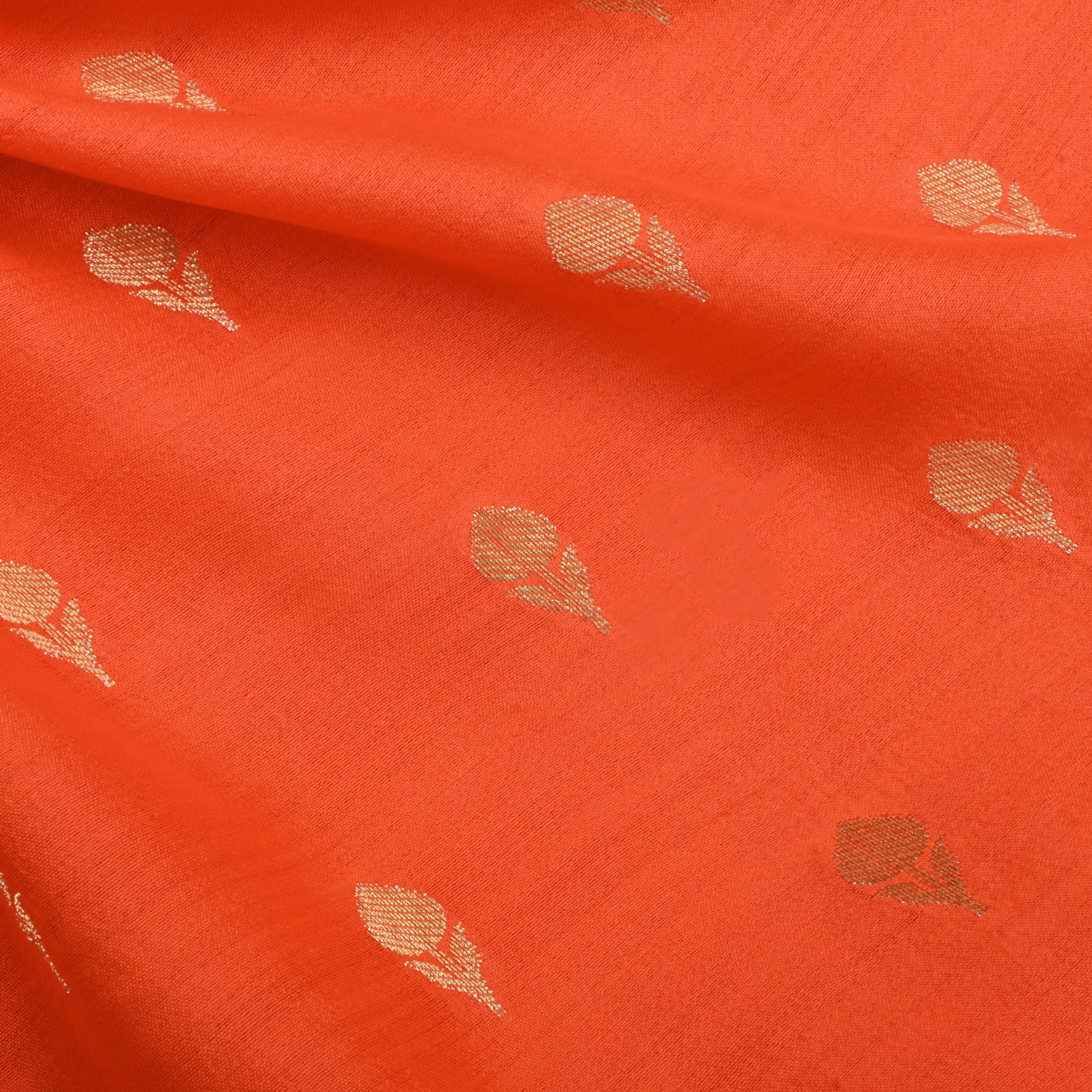 Portland Orange Jamawar Silk Fabric With Floral Butti'S