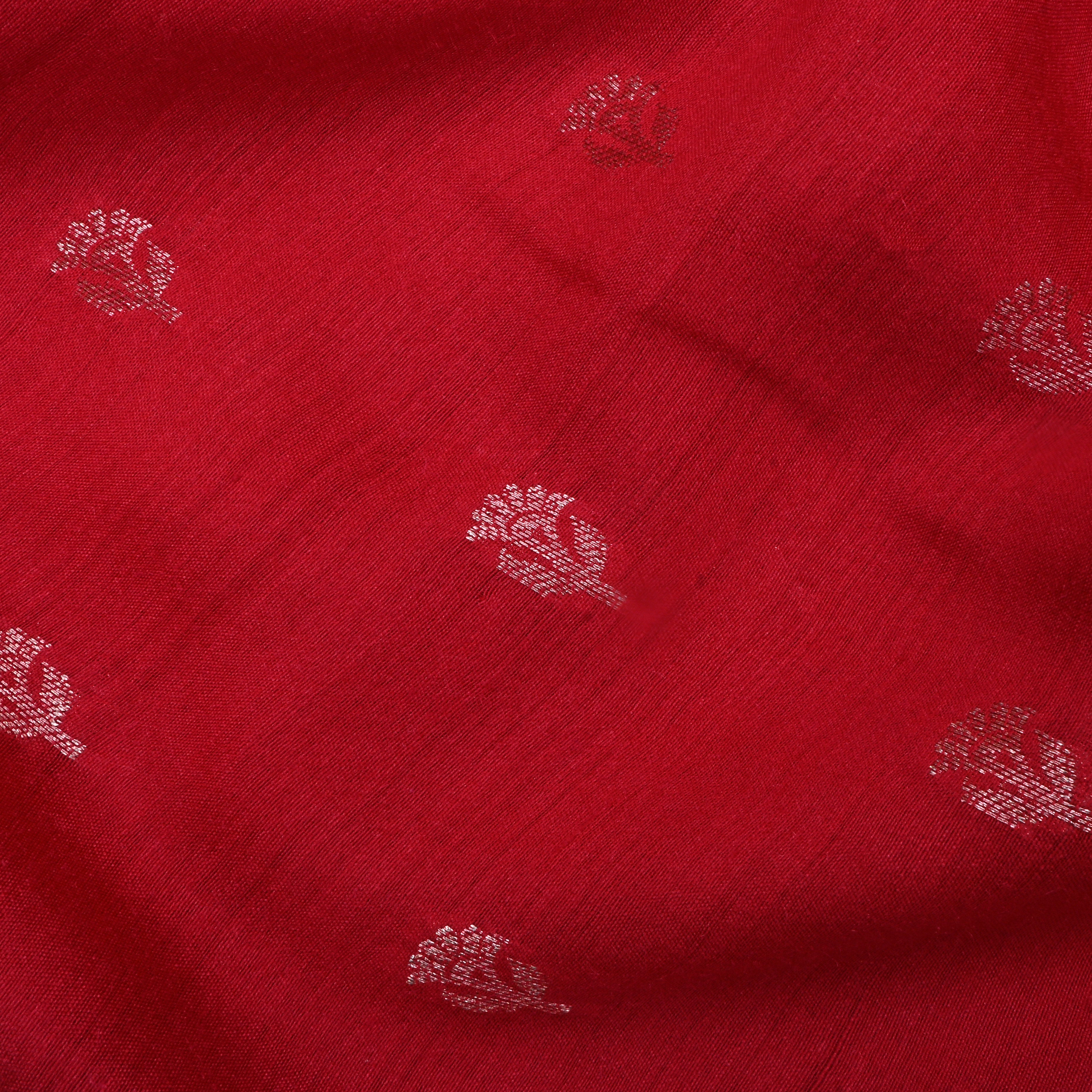 Cornell Red Jamawar Moonga Fabric With Butti'S