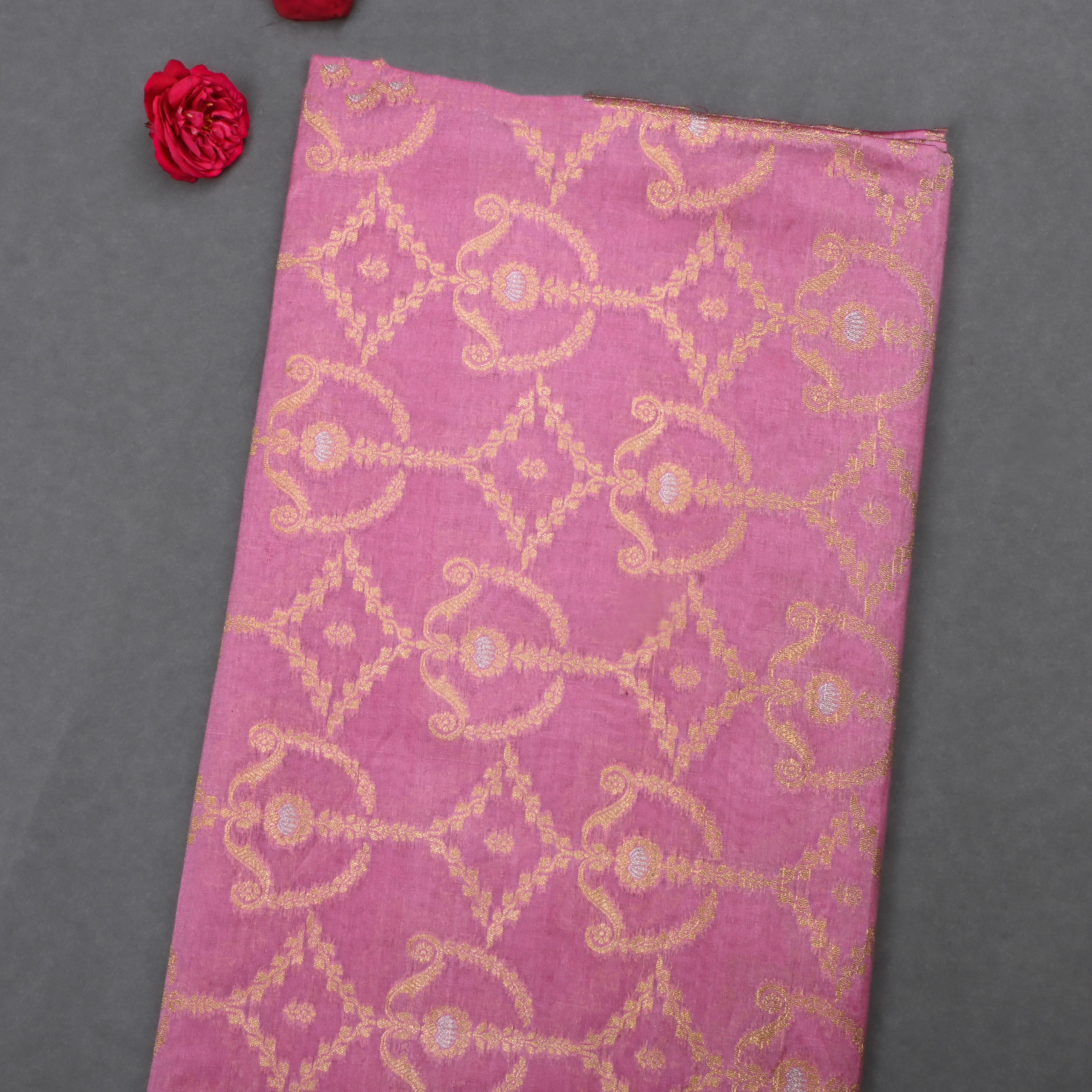 Baker Miller Pink Jamawar Silk Fabric With Woven Patterns