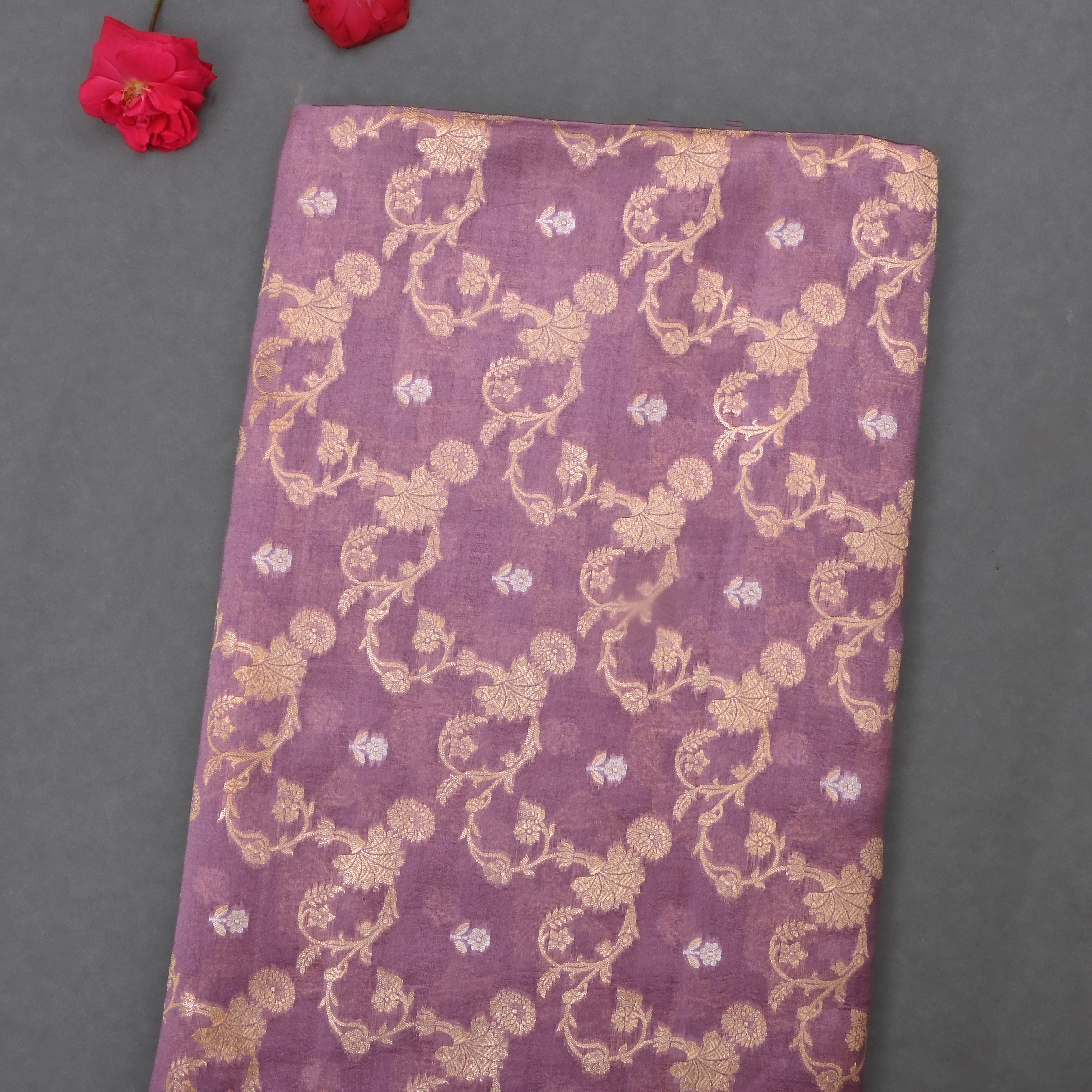 Dirty Purple Jamawar Silk Fabric With Floral Jaal