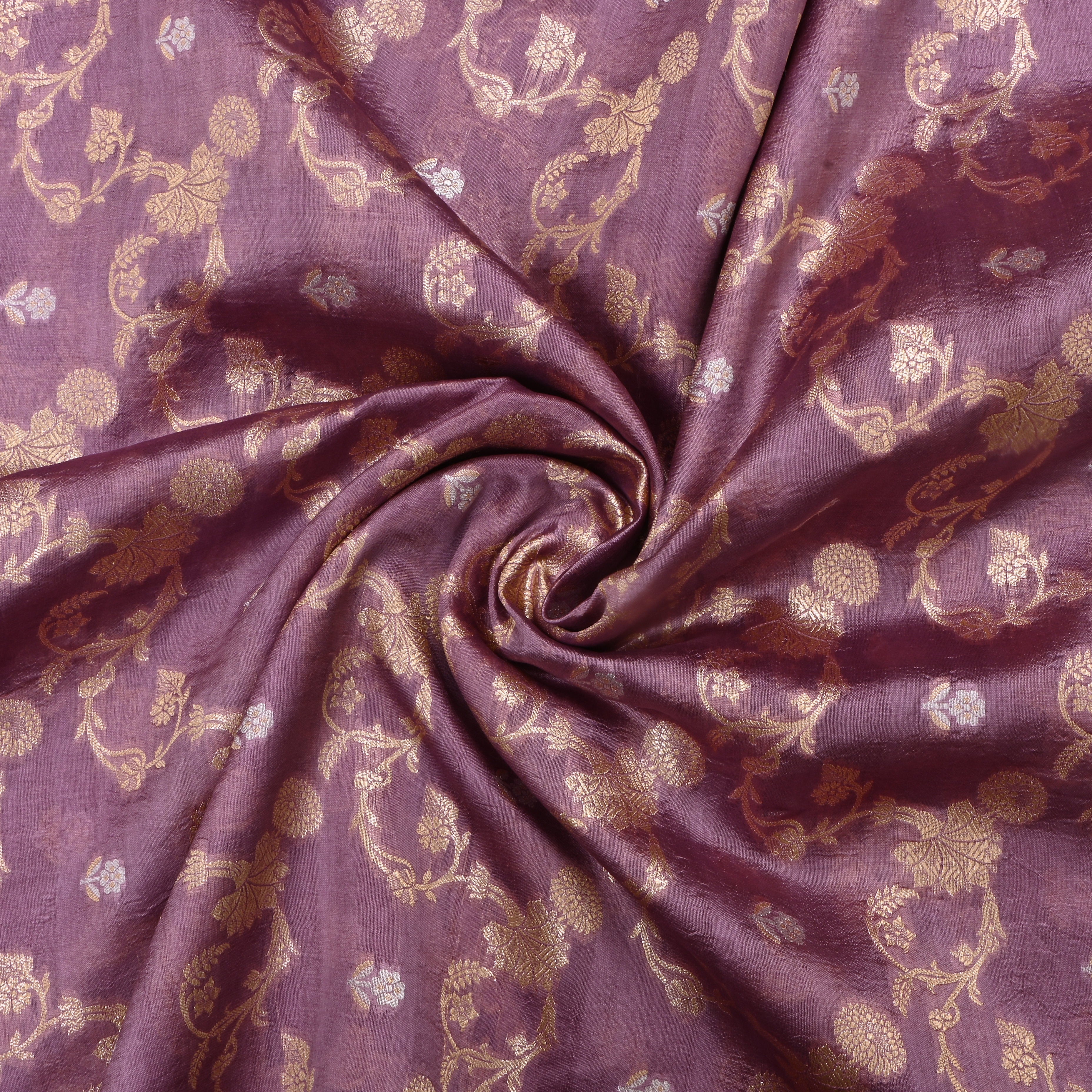 Dirty Purple Jamawar Silk Fabric With Floral Jaal