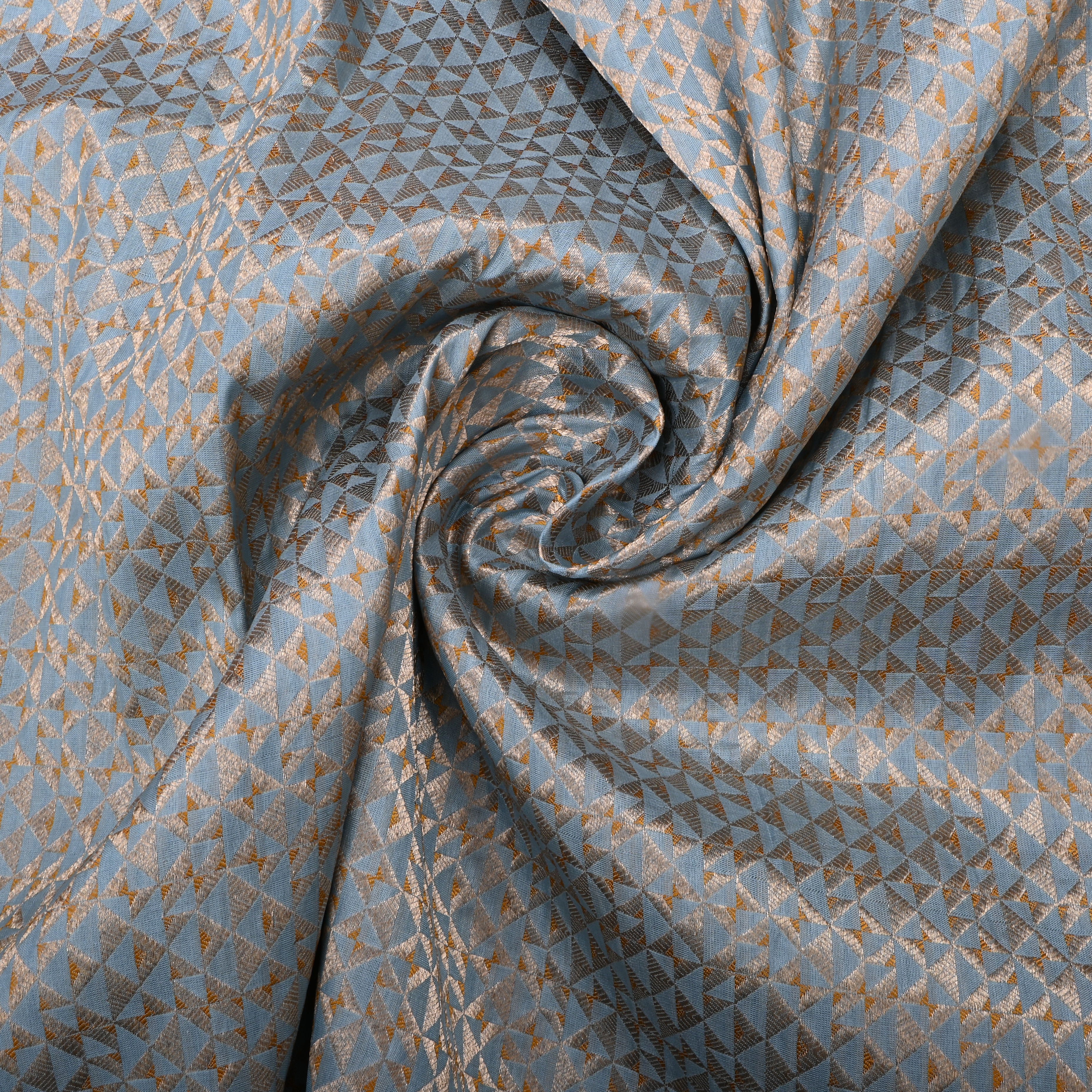 Rock Blue Jamawar Silk Fabric With Brocade Design