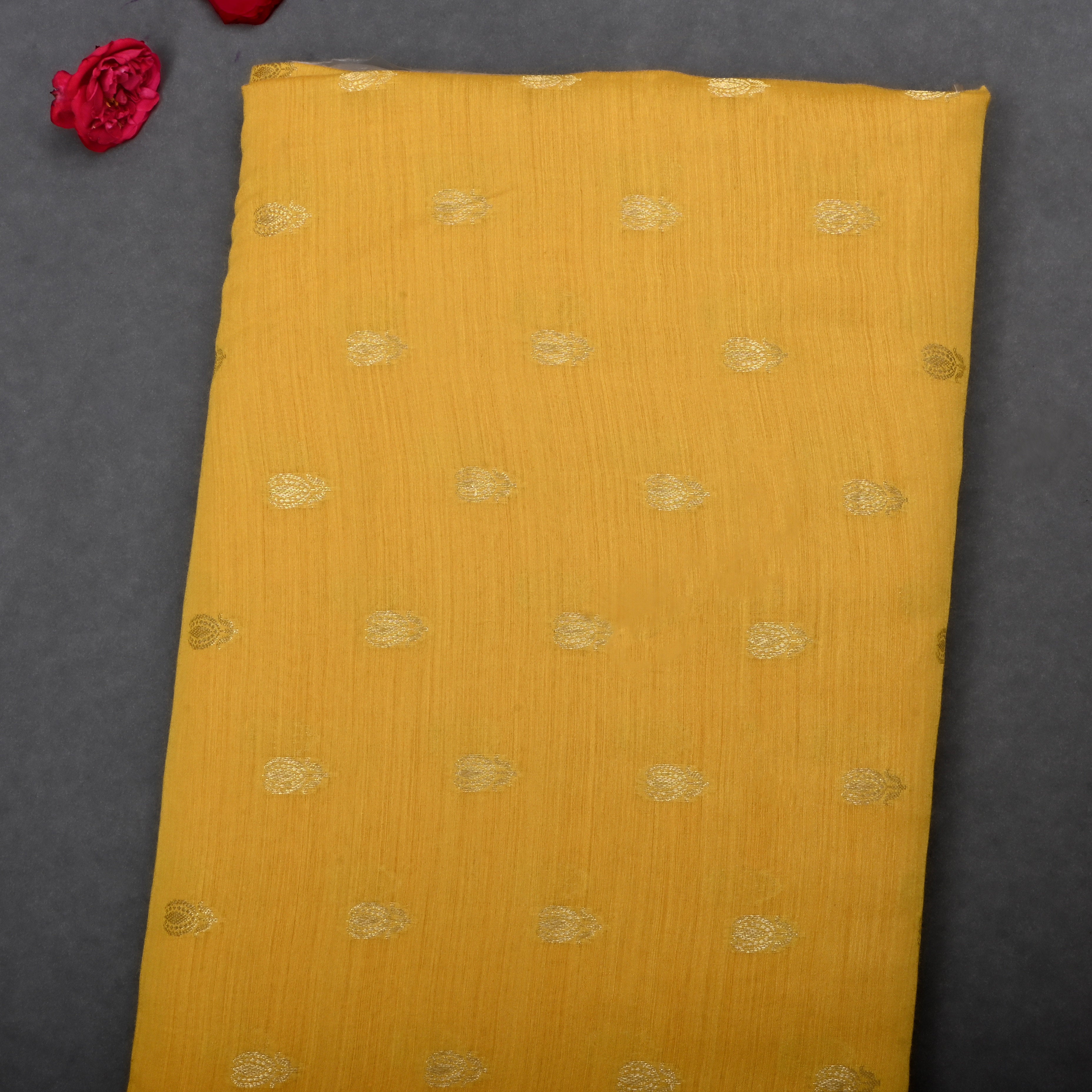 Satin Sheen Gold Jamawar Moonga Fabric With Butti'S