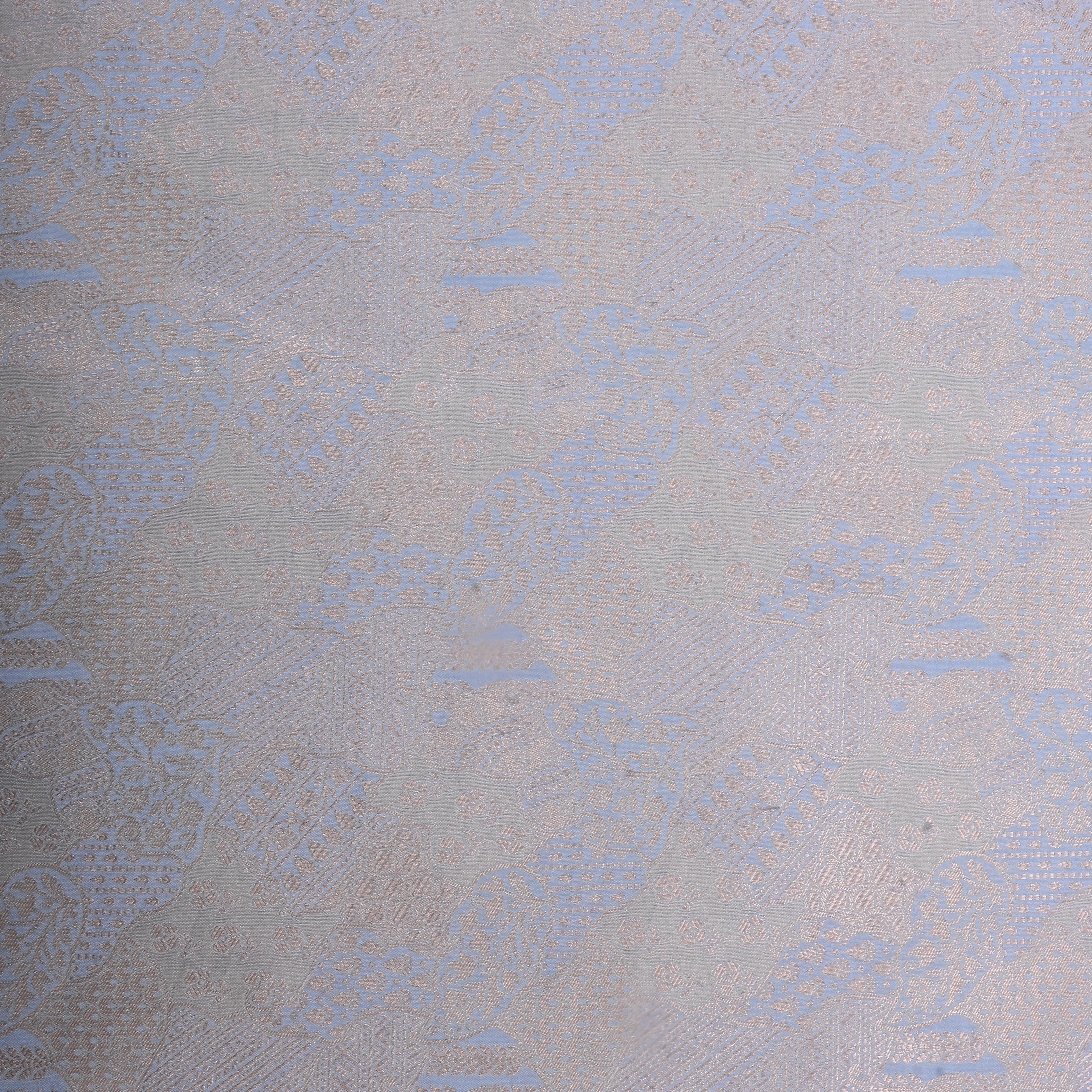 Rock Blue Jamawar Tissue Fabric With Intricate Design