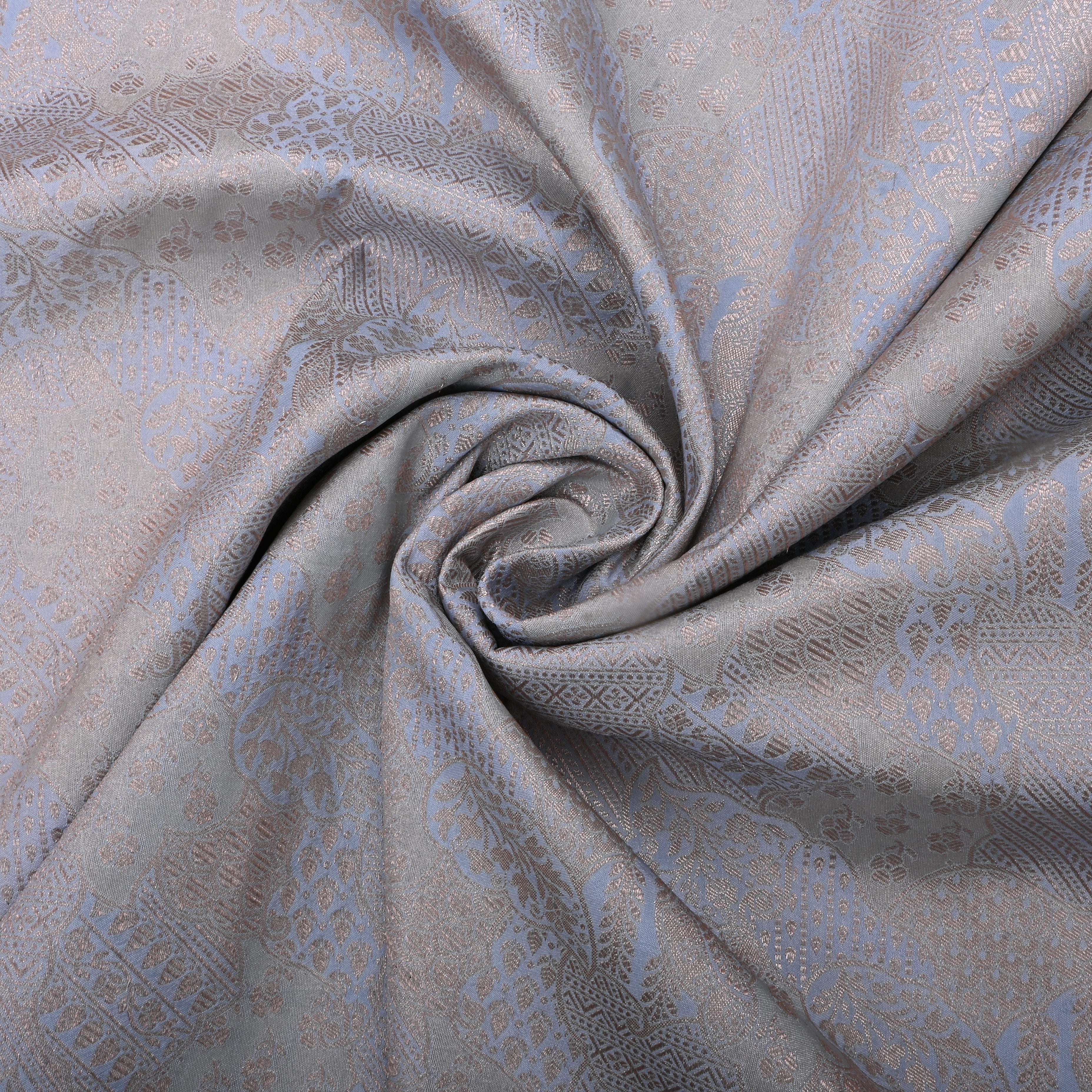 Rock Blue Jamawar Tissue Fabric With Intricate Design
