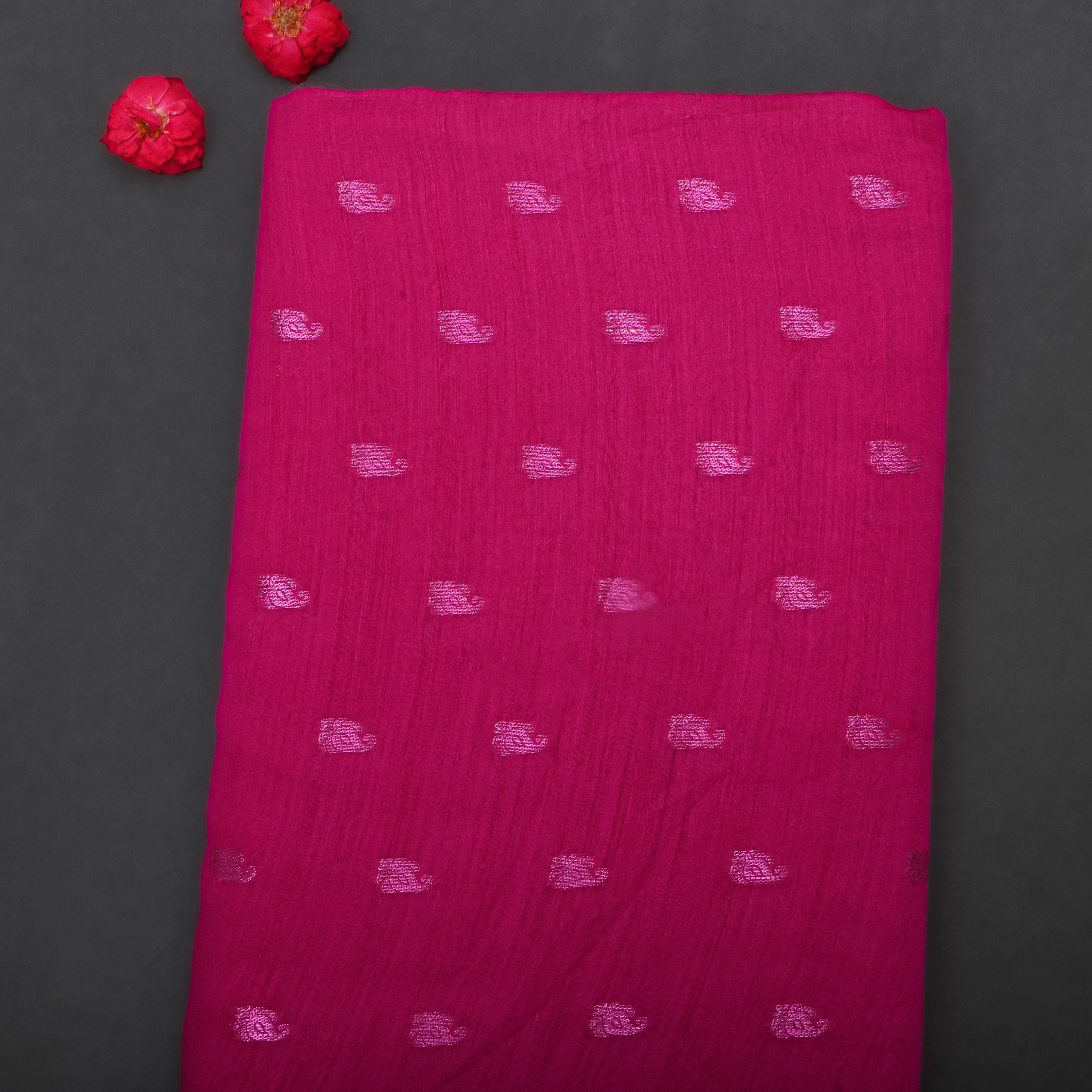 Berry Pinkish Red Jamawar Moonga Fabric With Butti'S