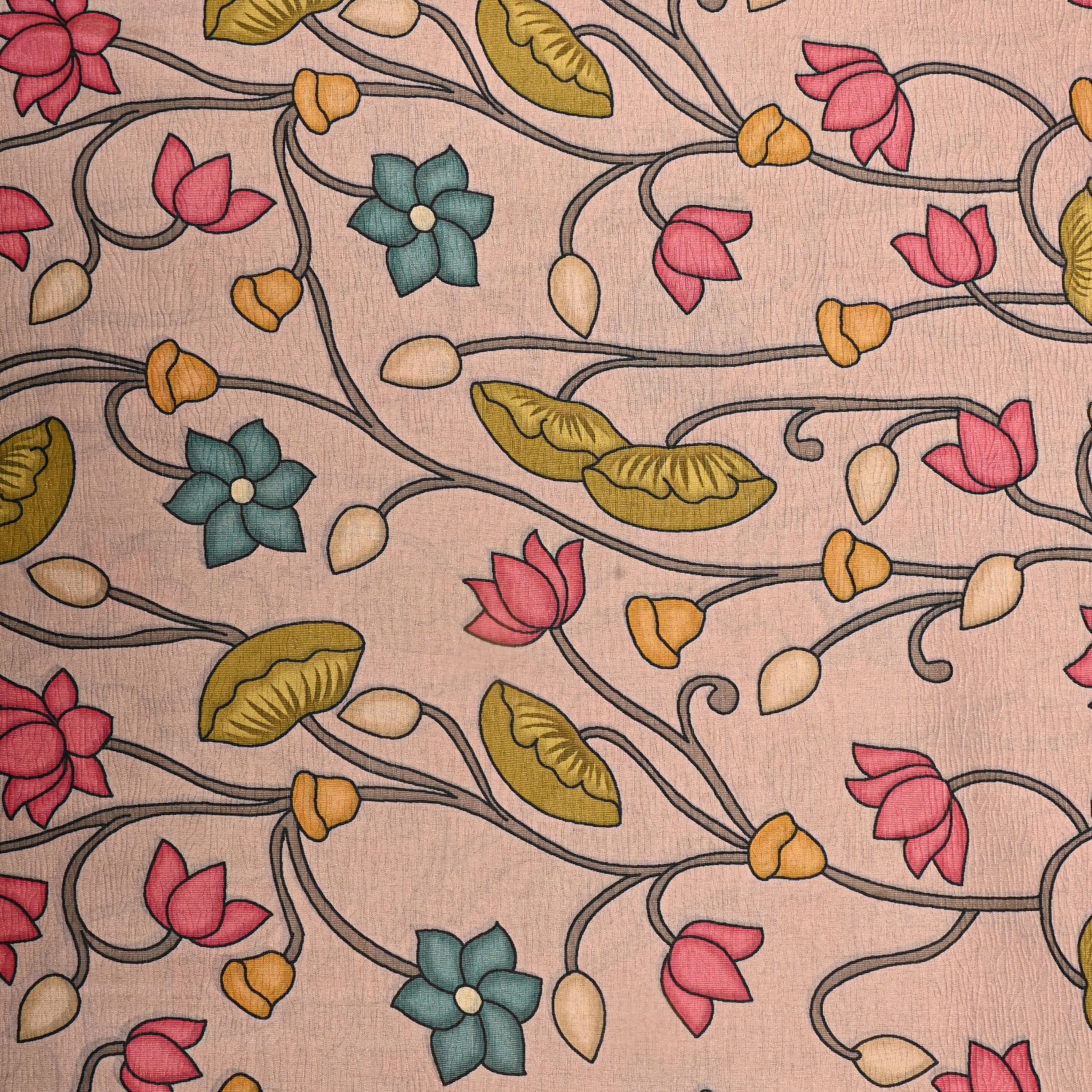 Beige Tissue Fabric With Floral Prints