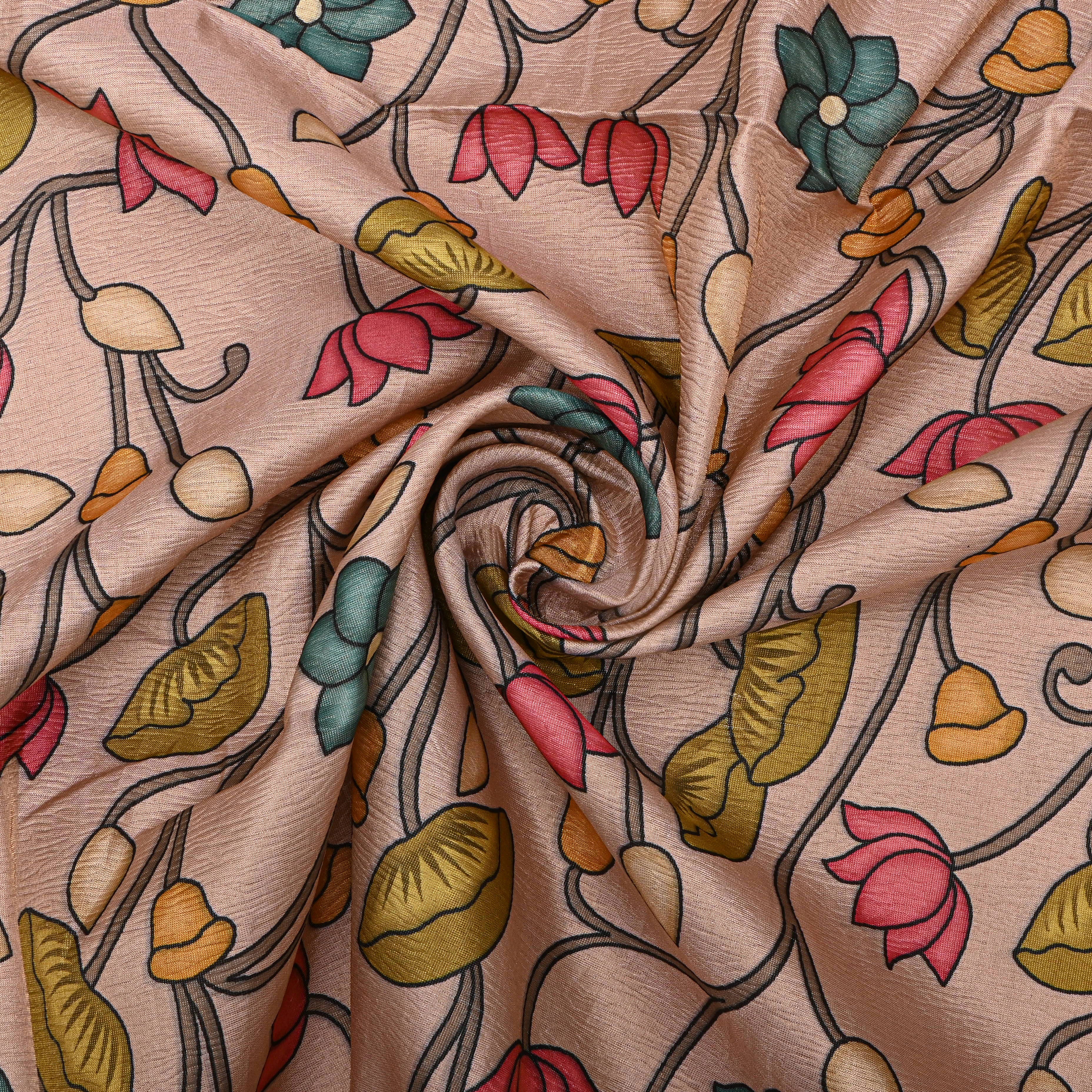 Beige Tissue Fabric With Floral Prints