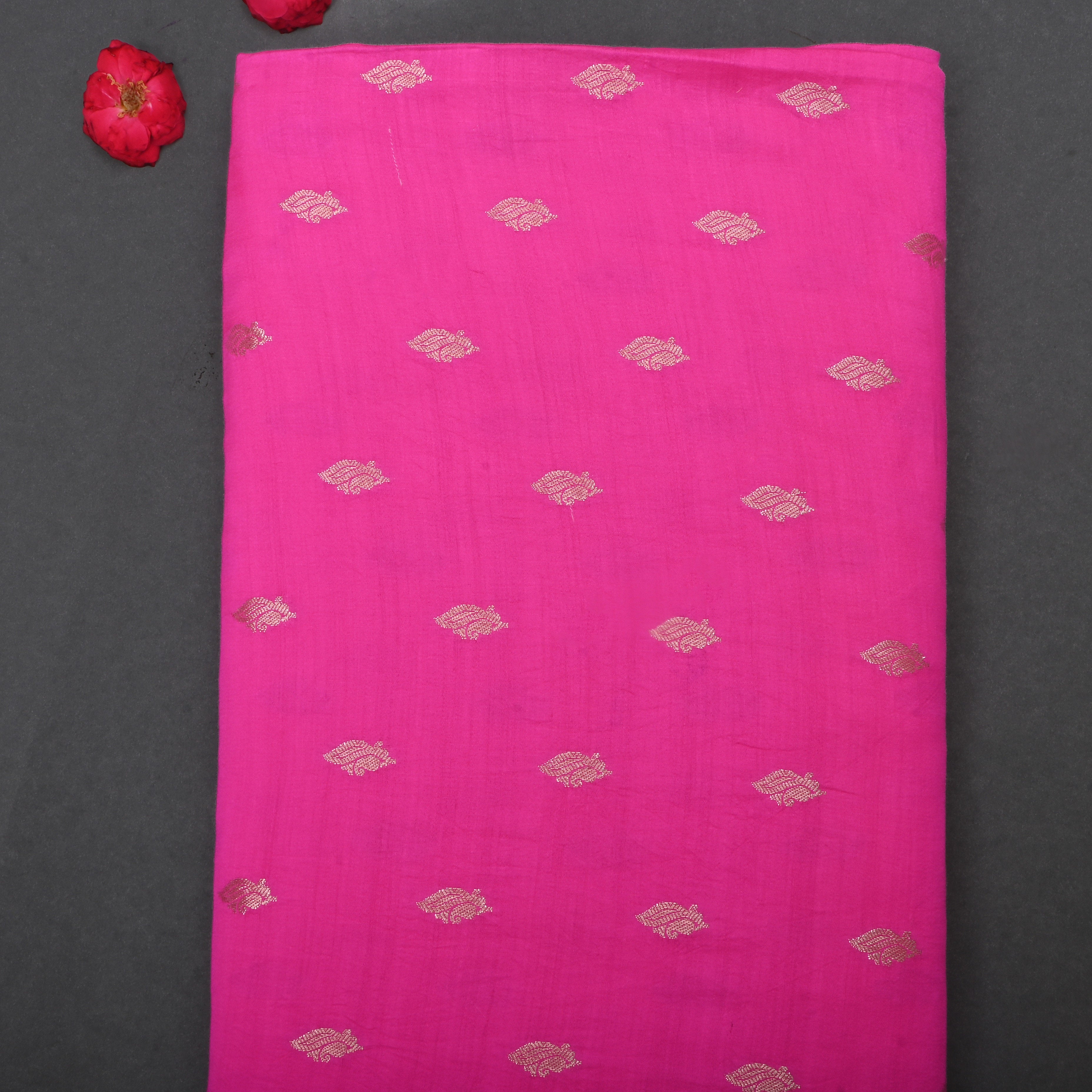 Cerise Pink Jamawar Silk Fabric With Butti'S