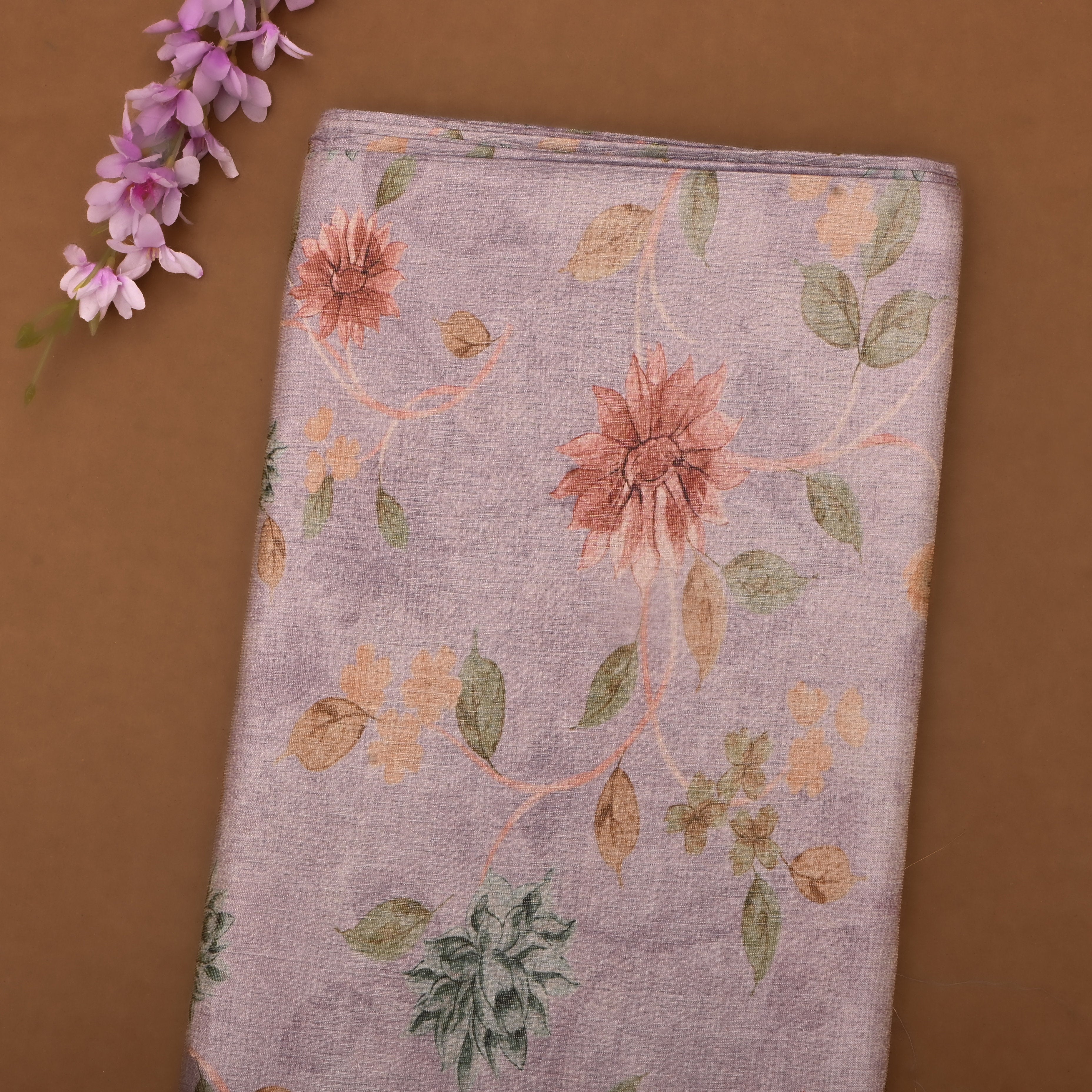 Soft Lilac Tissue Fabric With Floral Prints