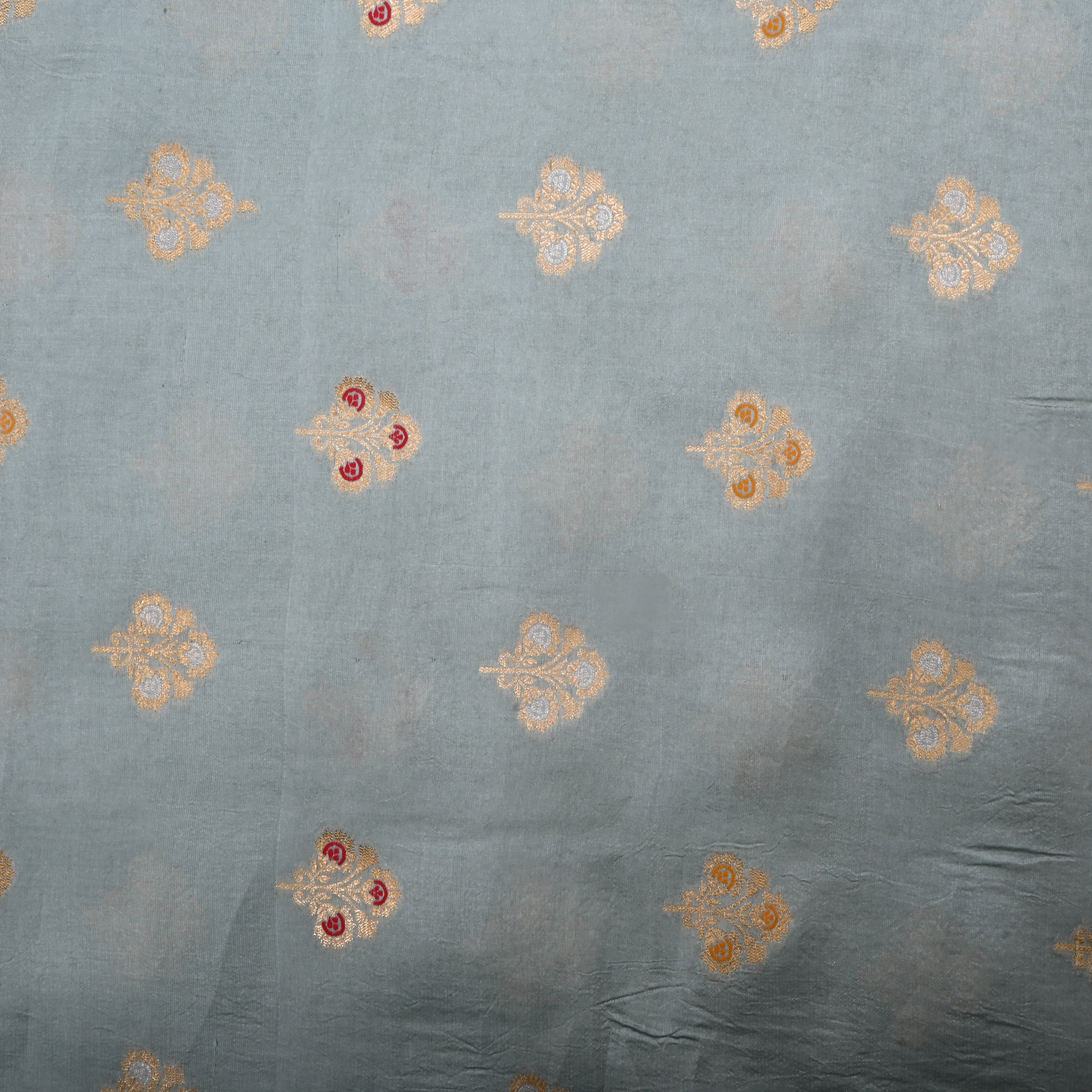 Oslo Grey Jamawar Silk Fabric With Butti'S