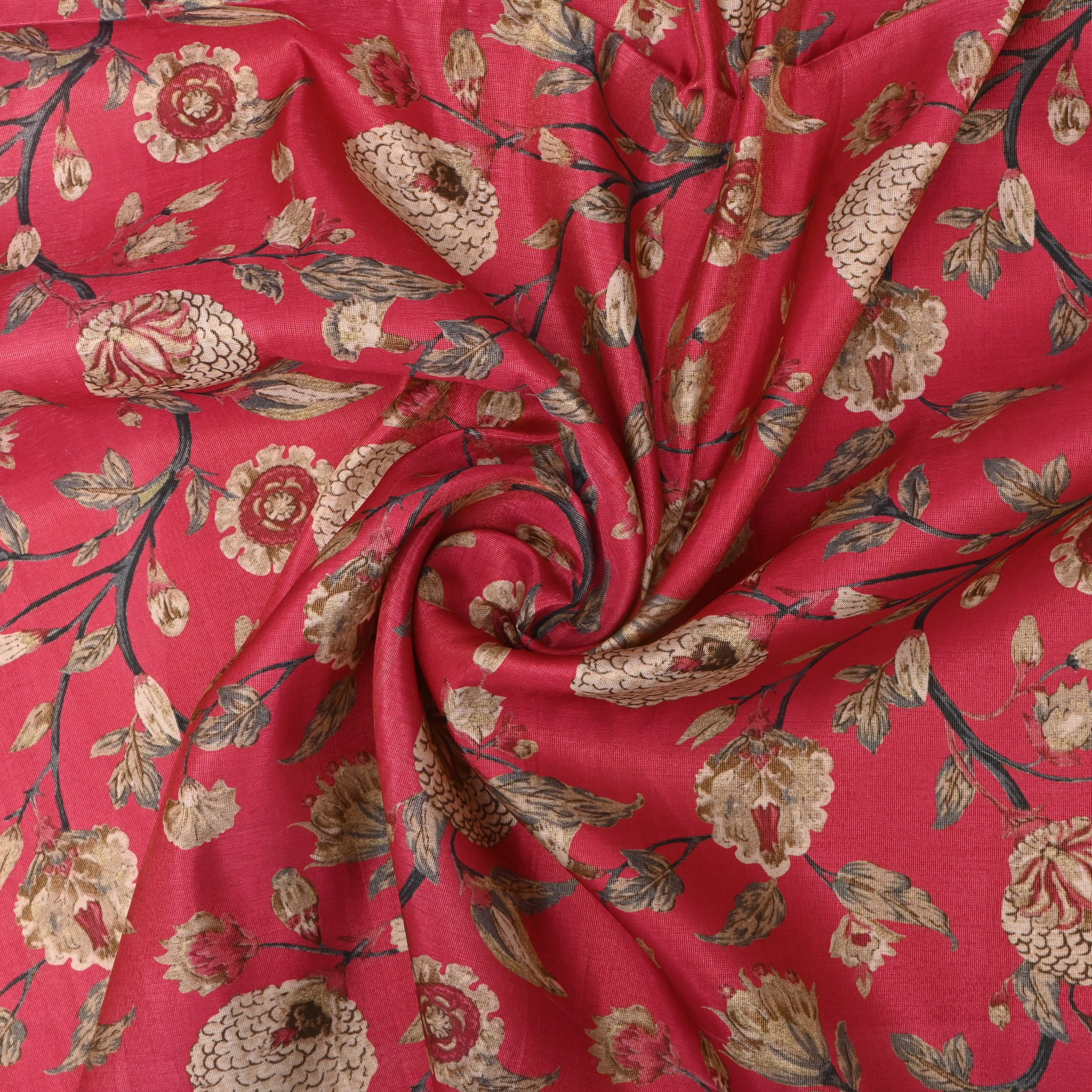 Brick Red Tissue Fabric With Floral Prints