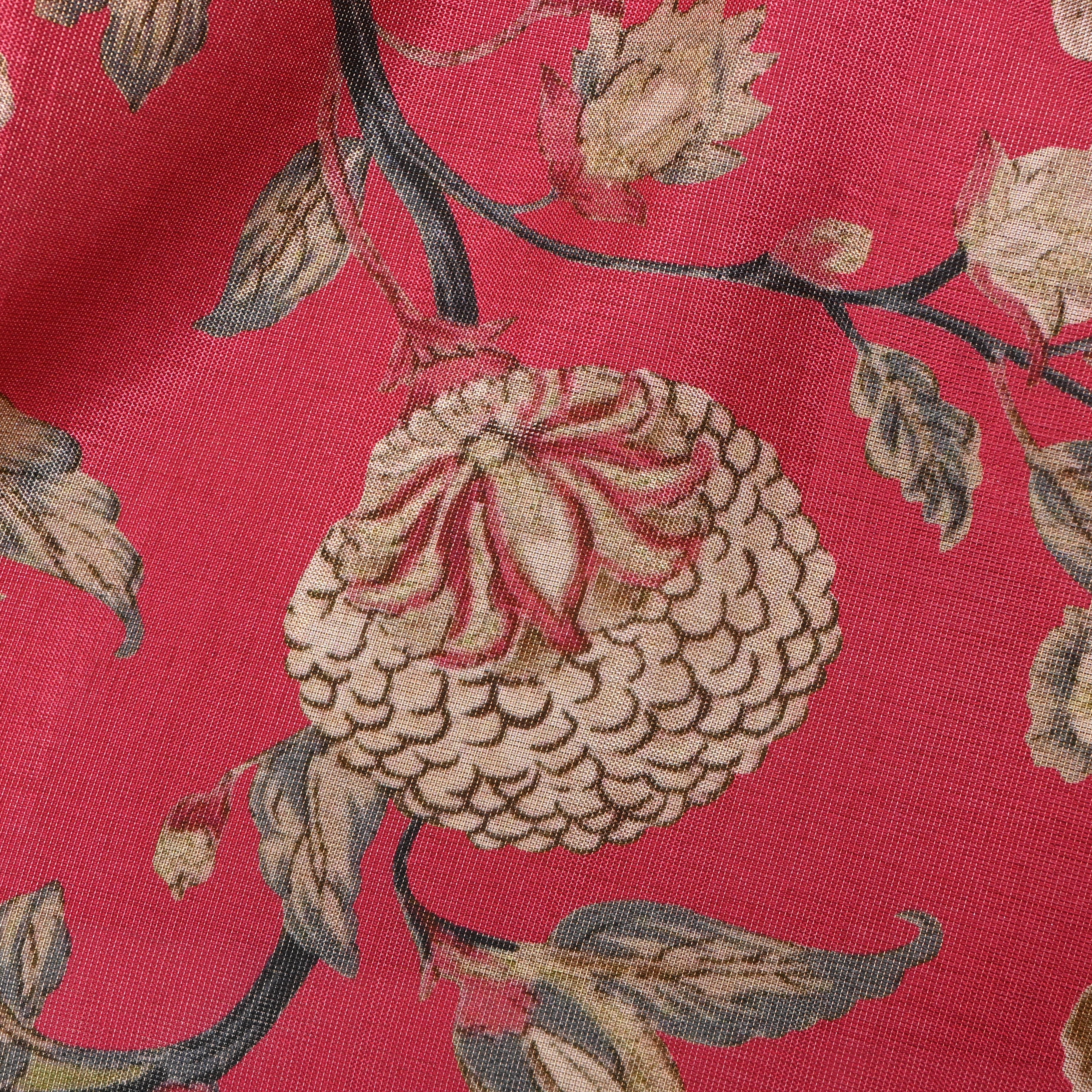 Brick Red Tissue Fabric With Floral Prints