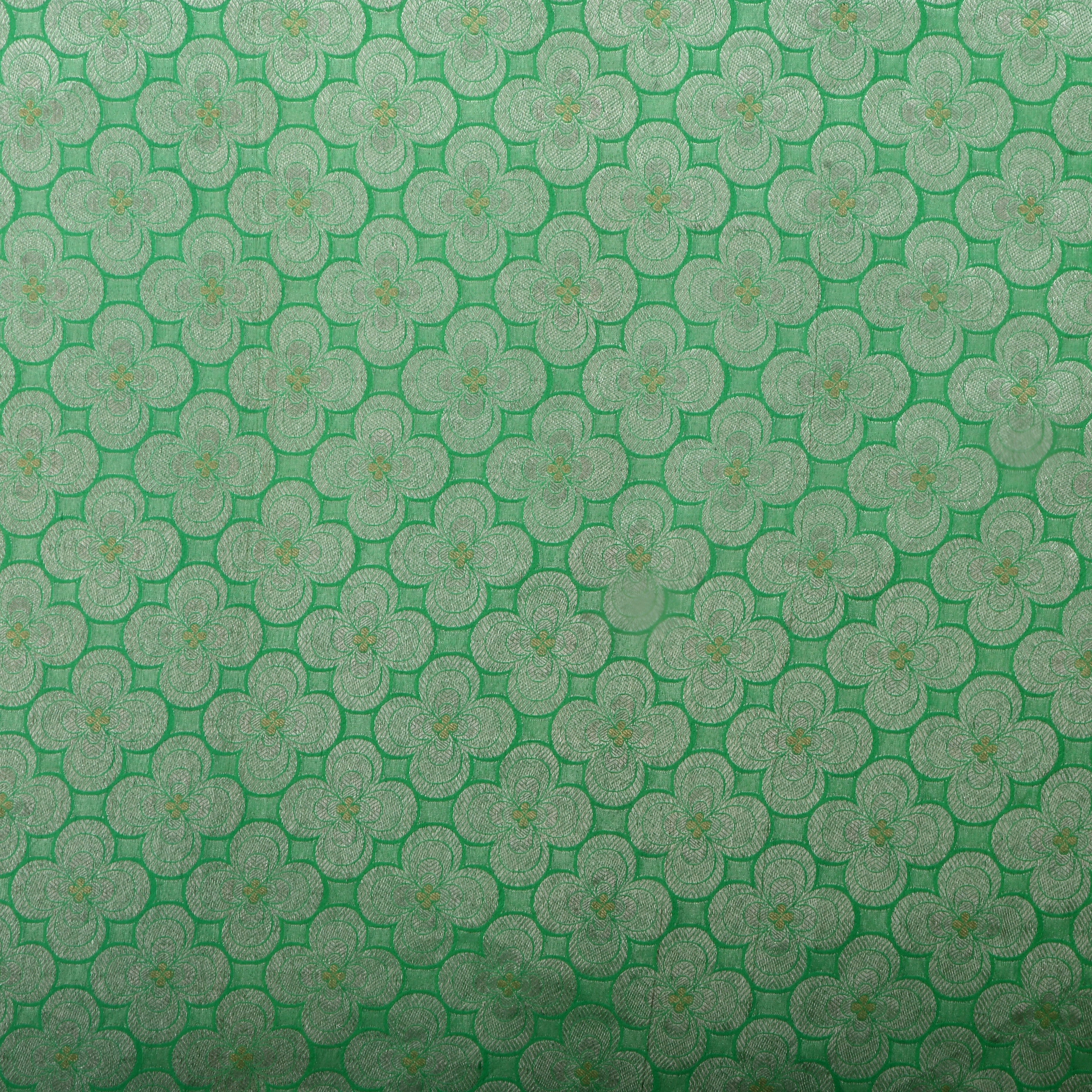 Mint Green Jamawar Silk Fabric With Floral Patterns